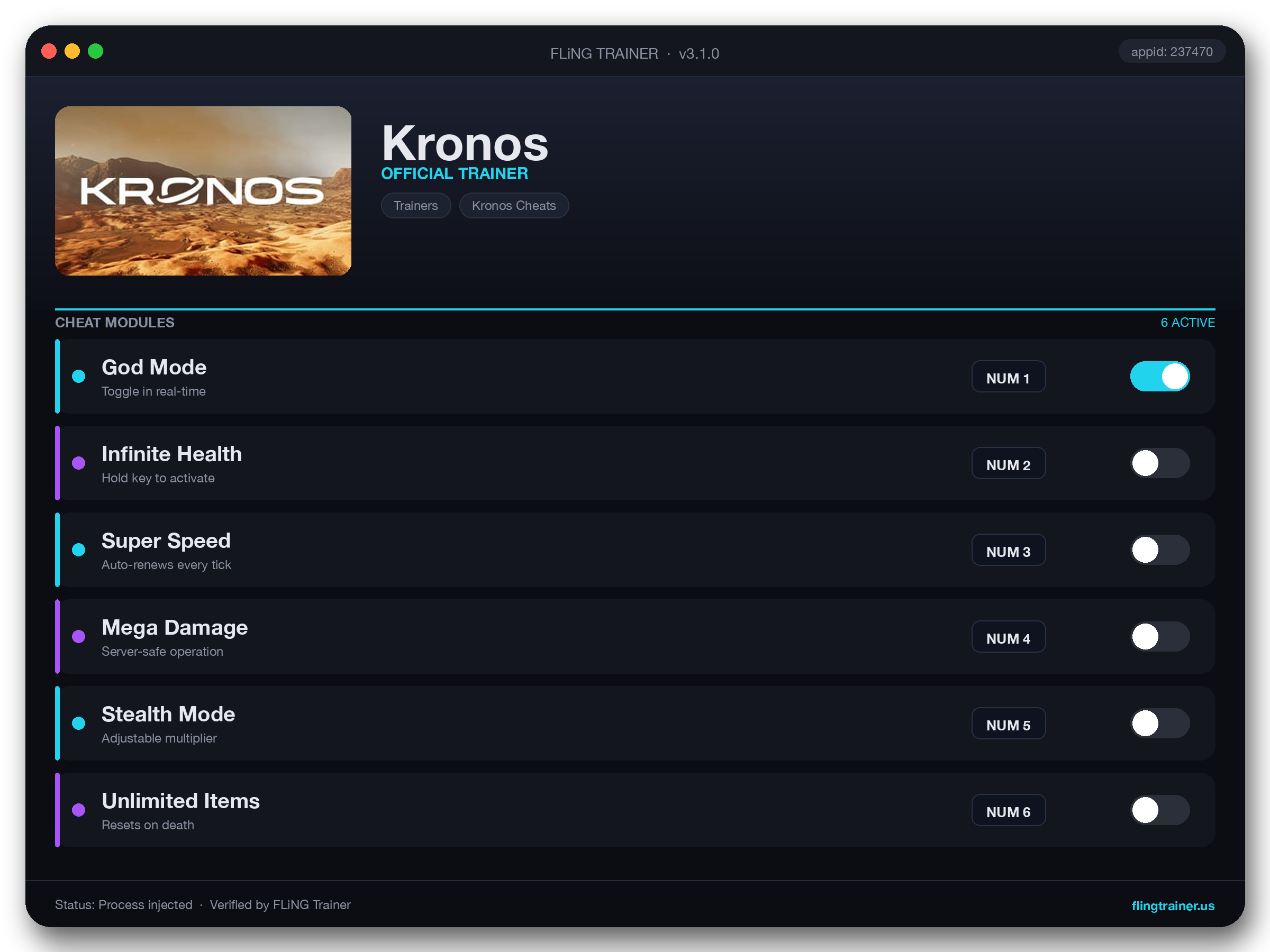 Kronos Trainer interface