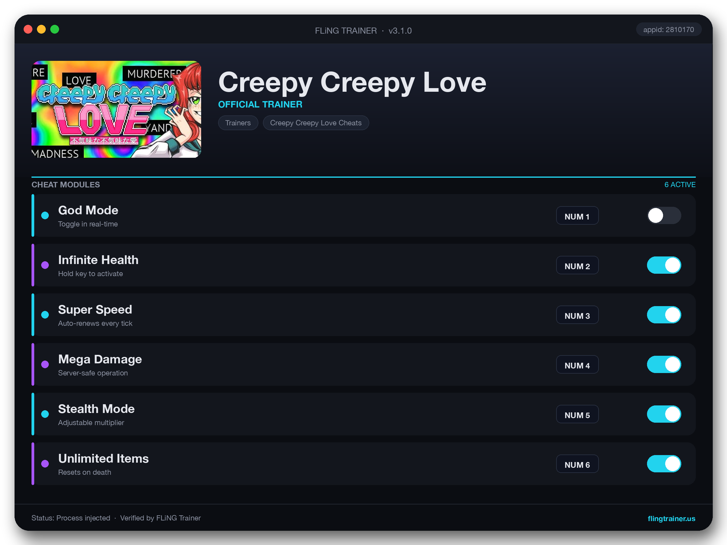 Creepy Creepy Love Trainer interface