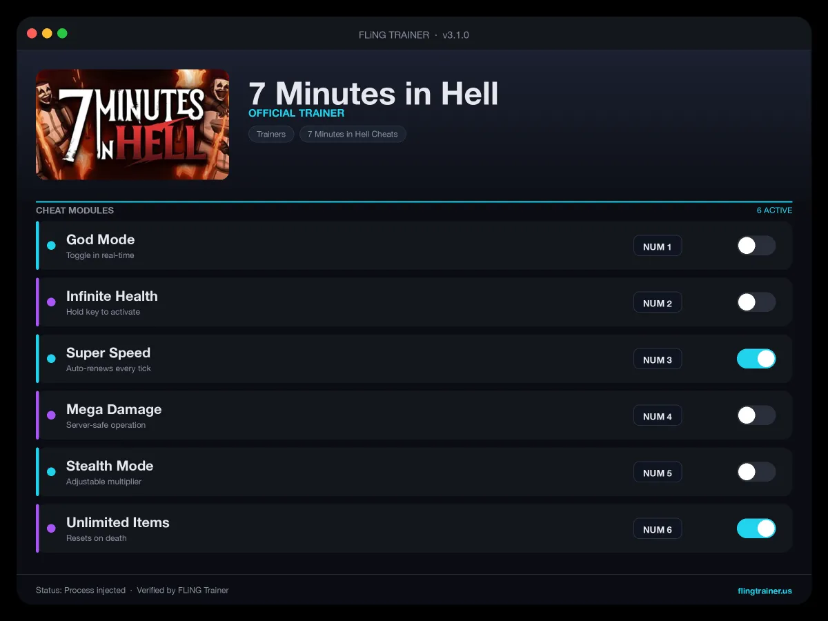 7 Minutes in Hell Trainer interface