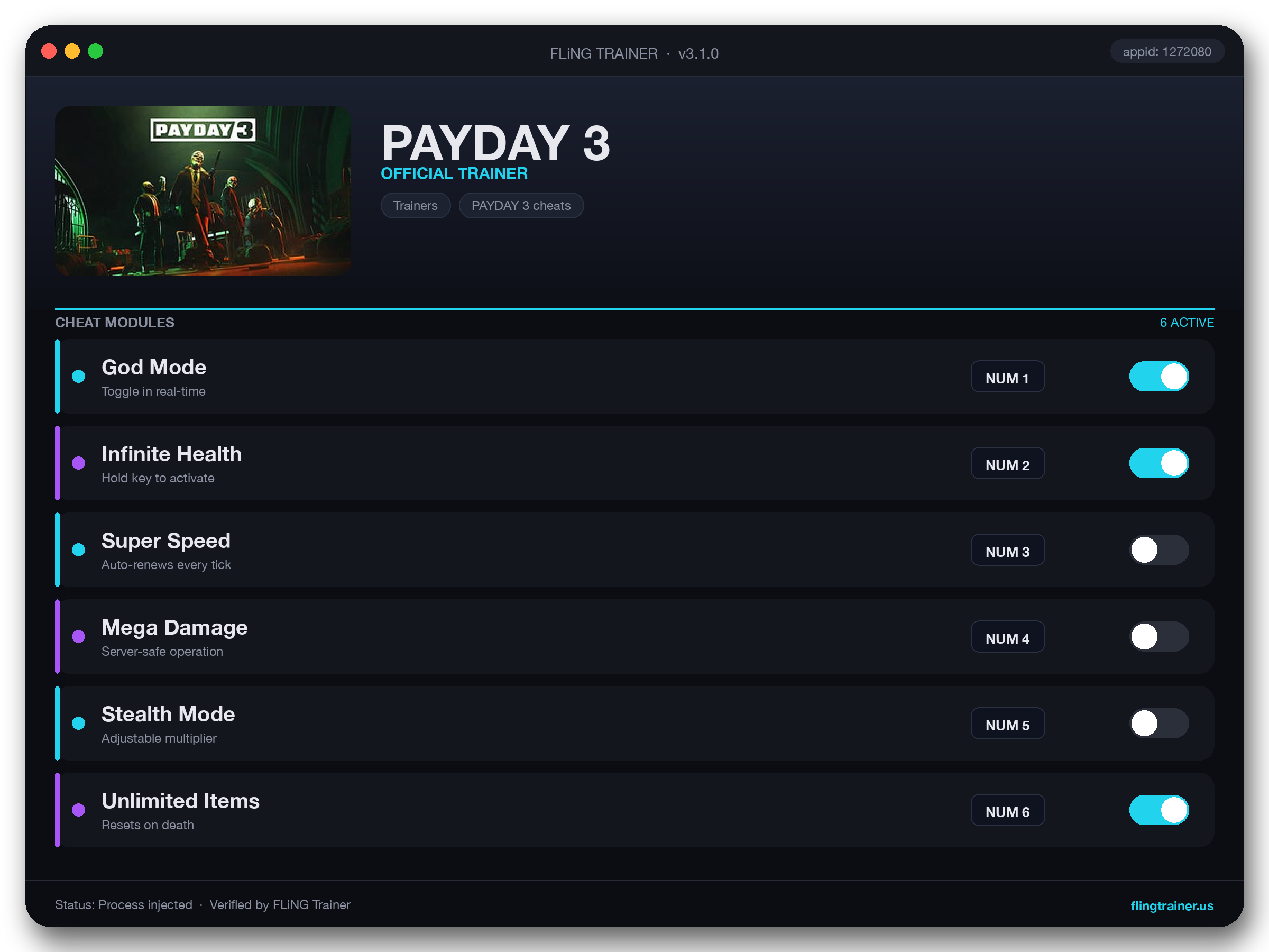PAYDAY 3 Trainer interface