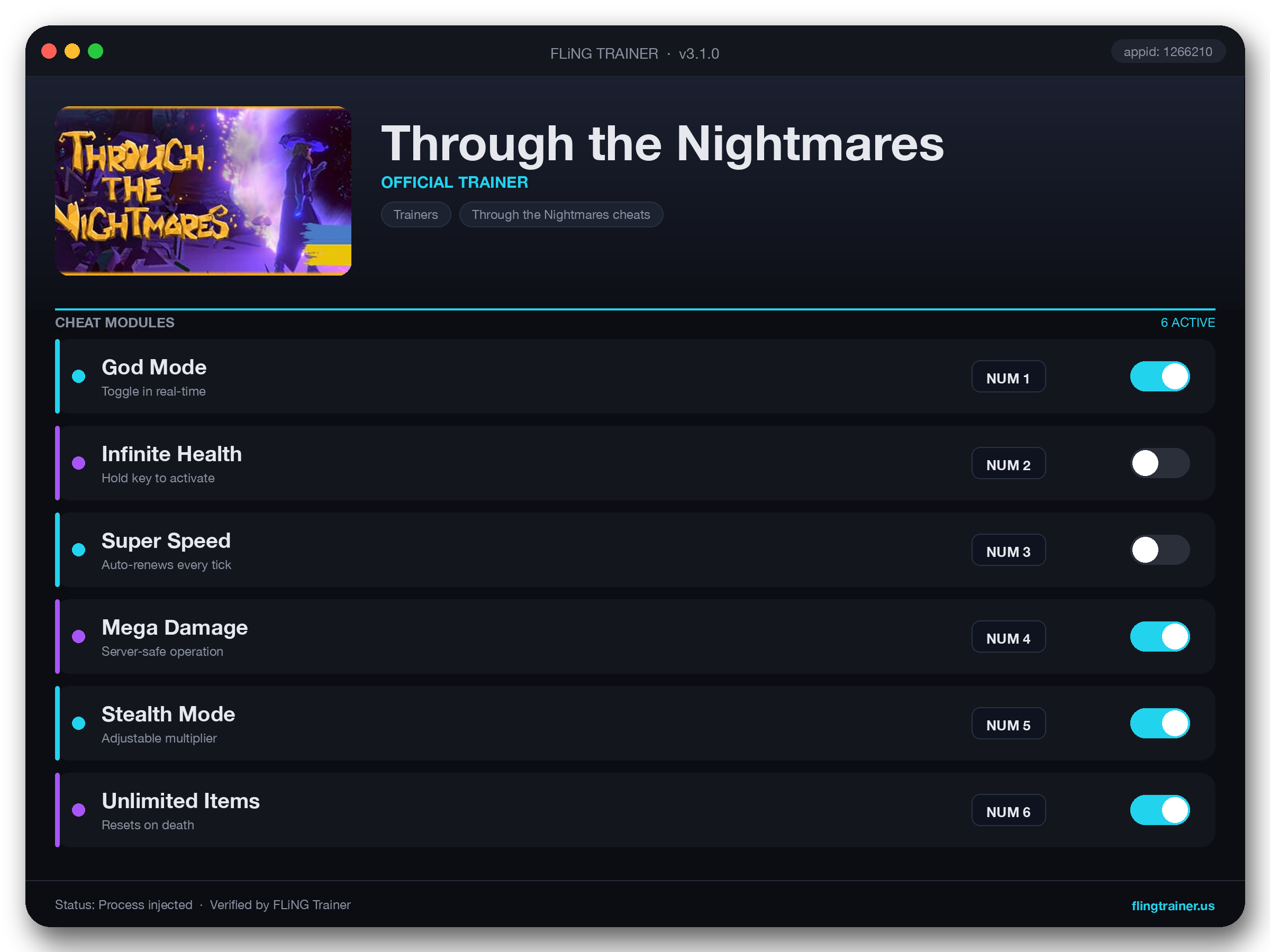 Through the Nightmares Trainer interface