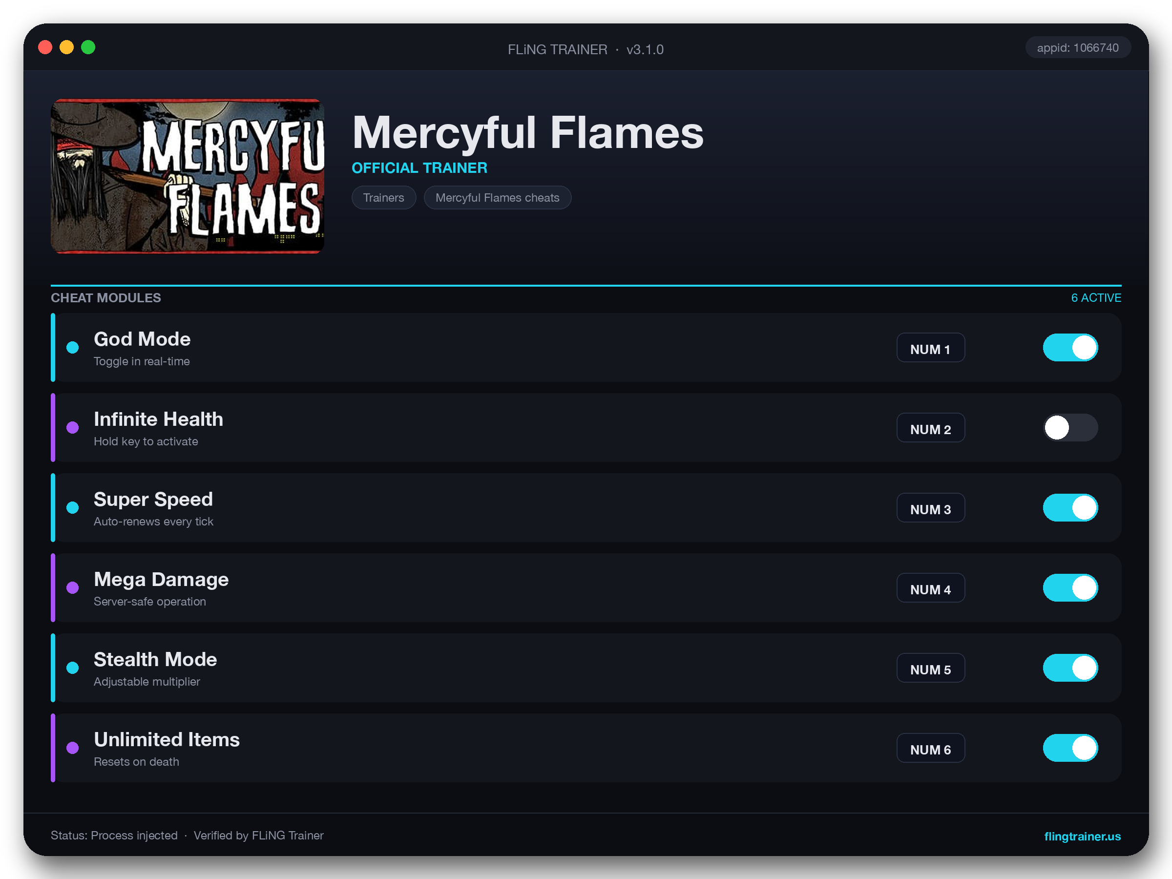 Mercyful Flames Trainer interface