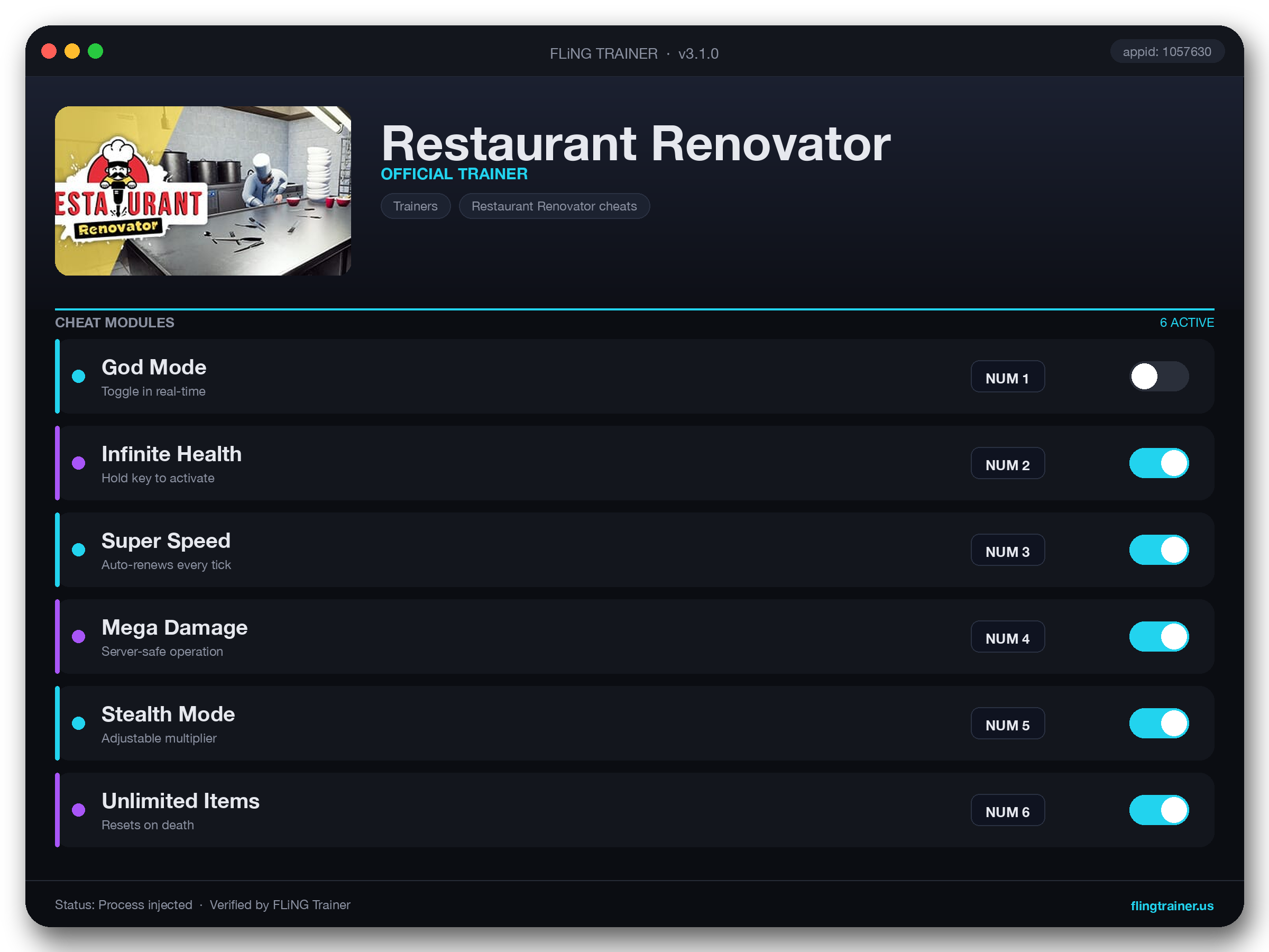 Restaurant Renovator Trainer interface