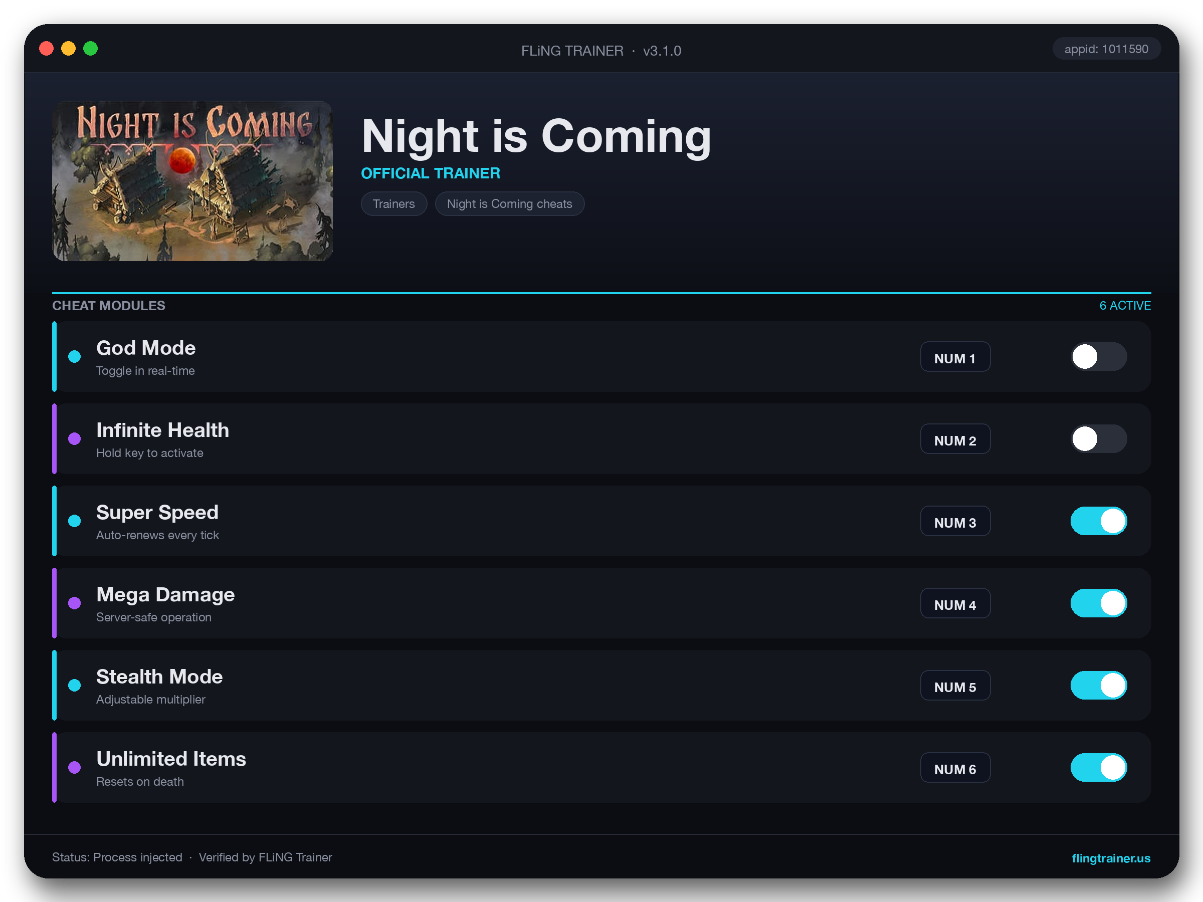 Night is Coming Trainer interface