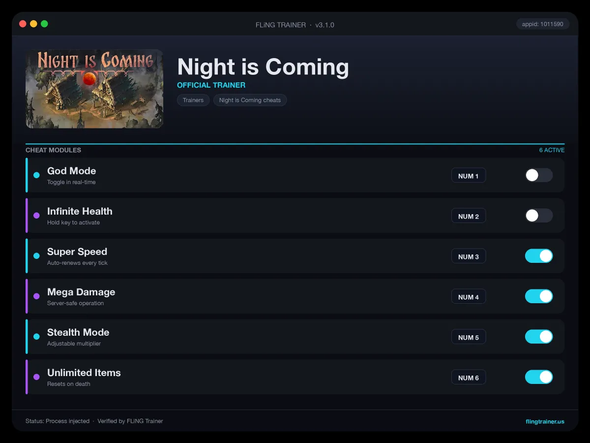 Night is Coming Trainer interface