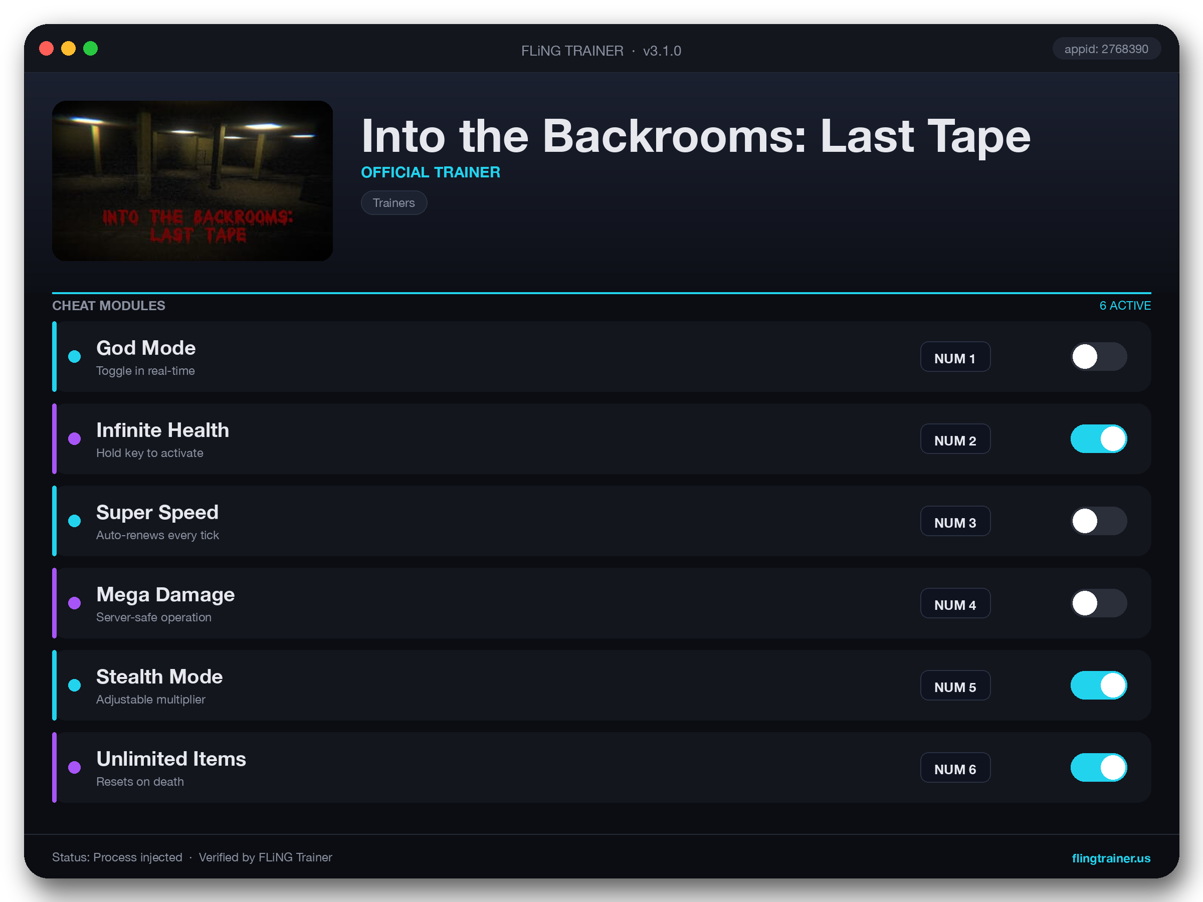 Into the Backrooms: Last Tape Trainer interface