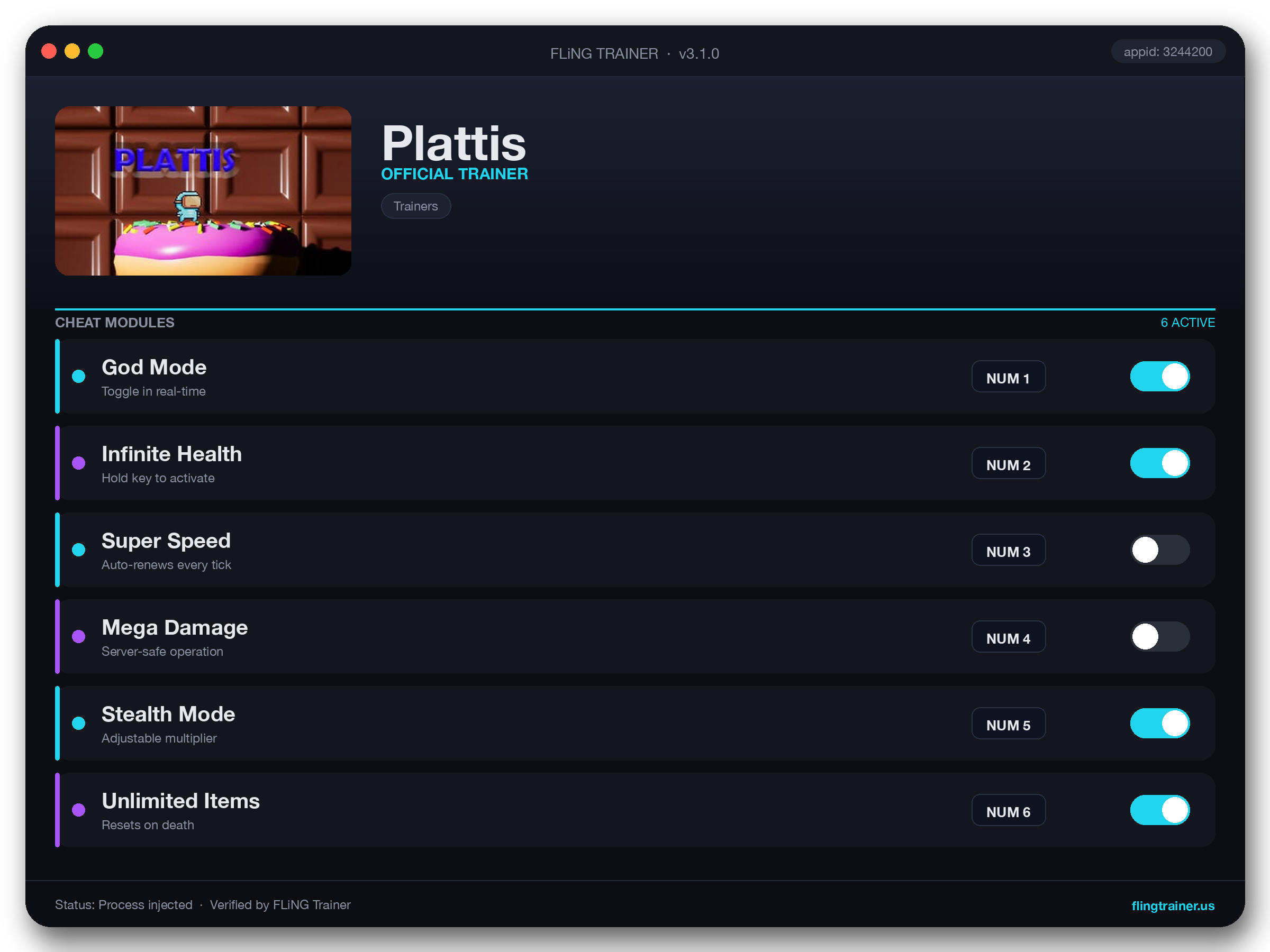 Plattis Trainer interface