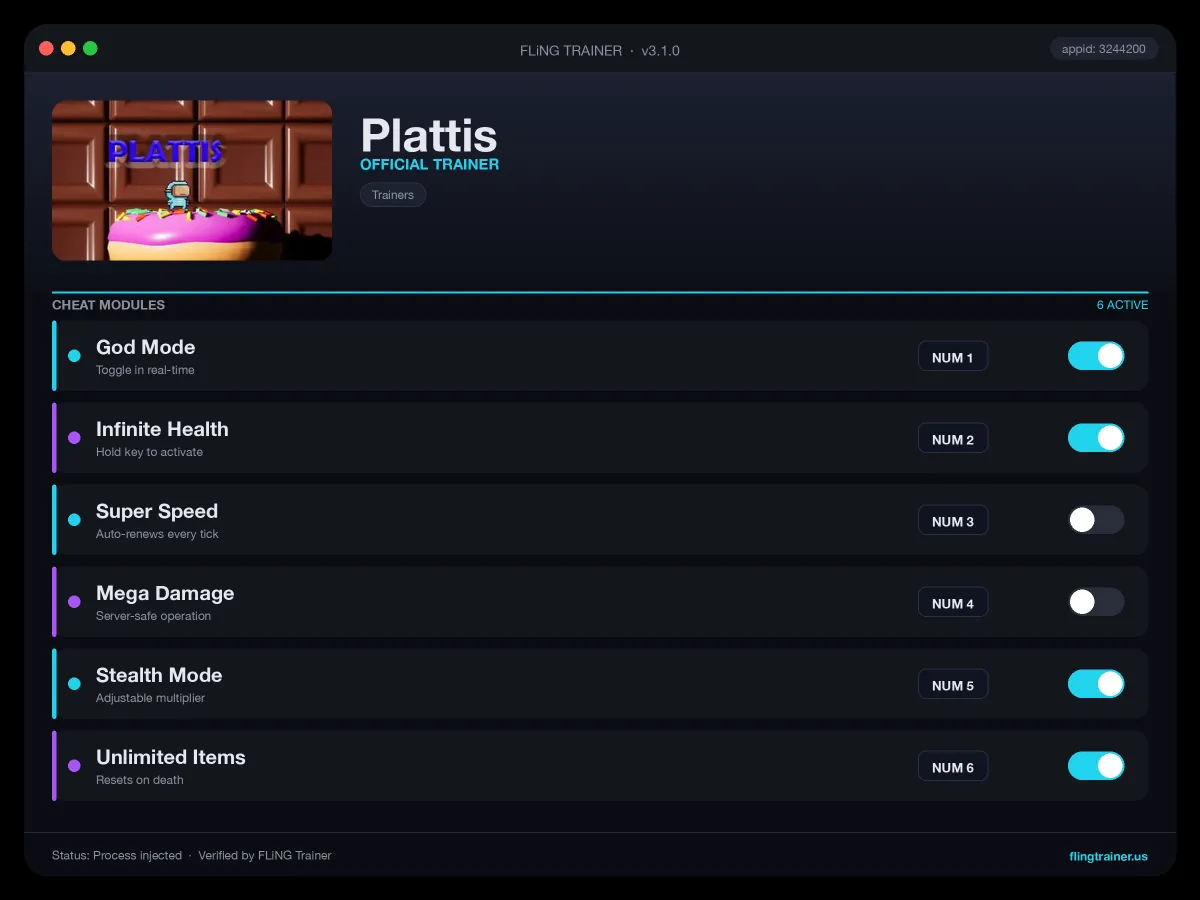 Plattis Trainer interface