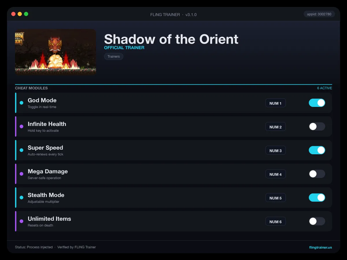 Shadow of the Orient Trainer interface