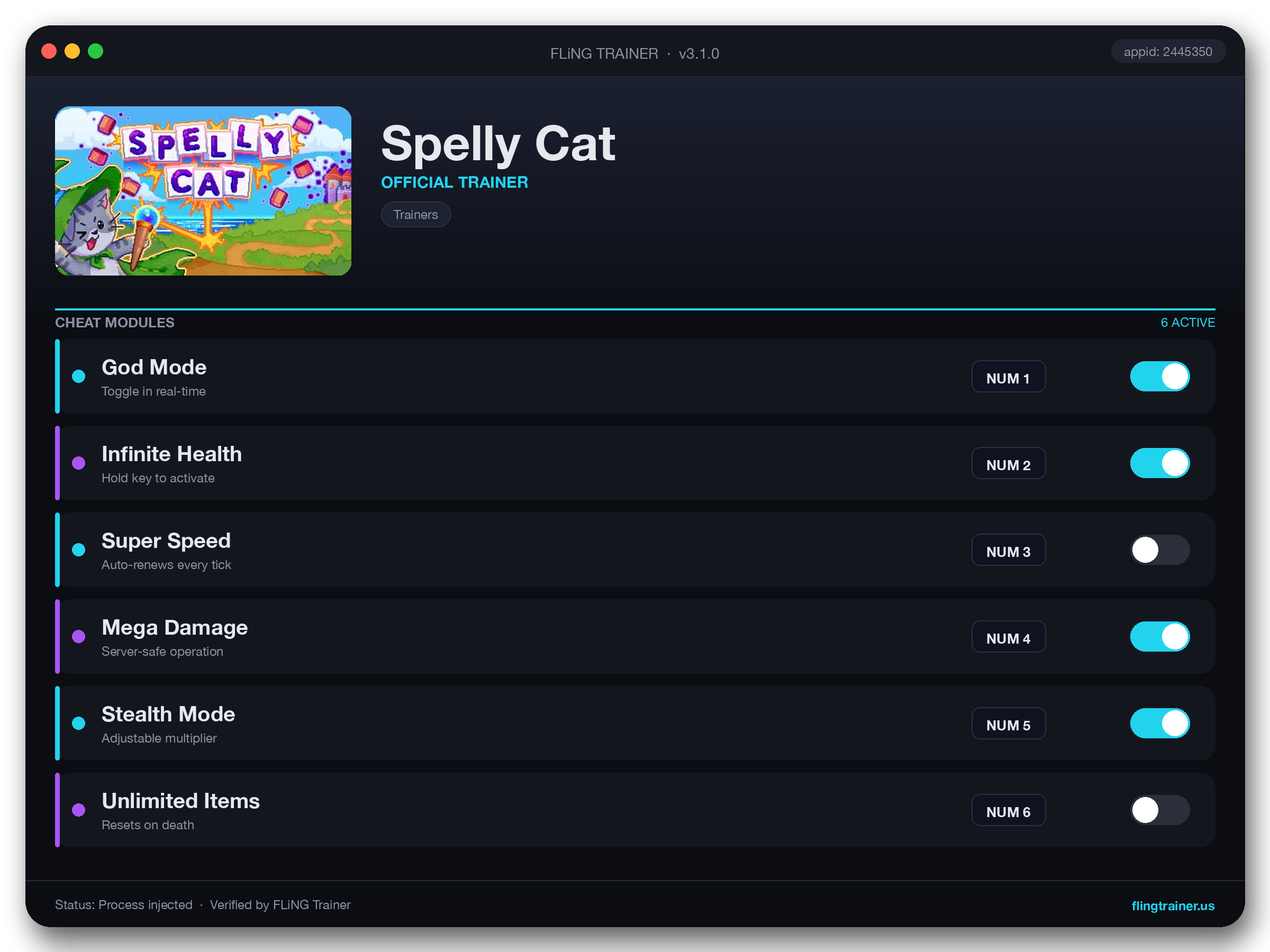 Spelly Cat Trainer interface