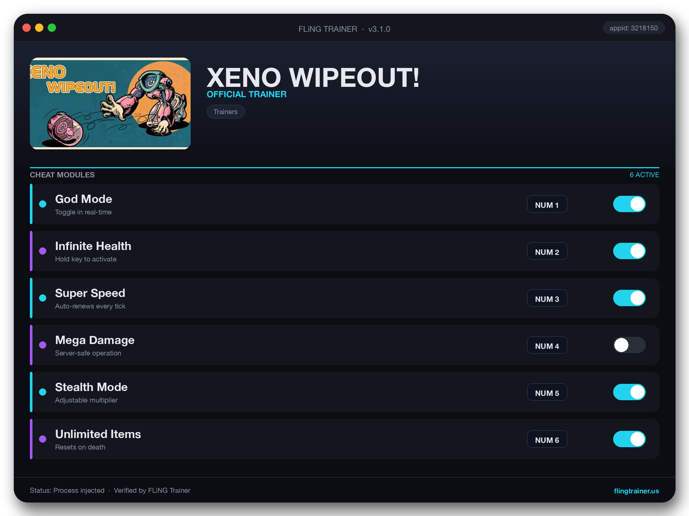 XENO WIPEOUT! Trainer interface
