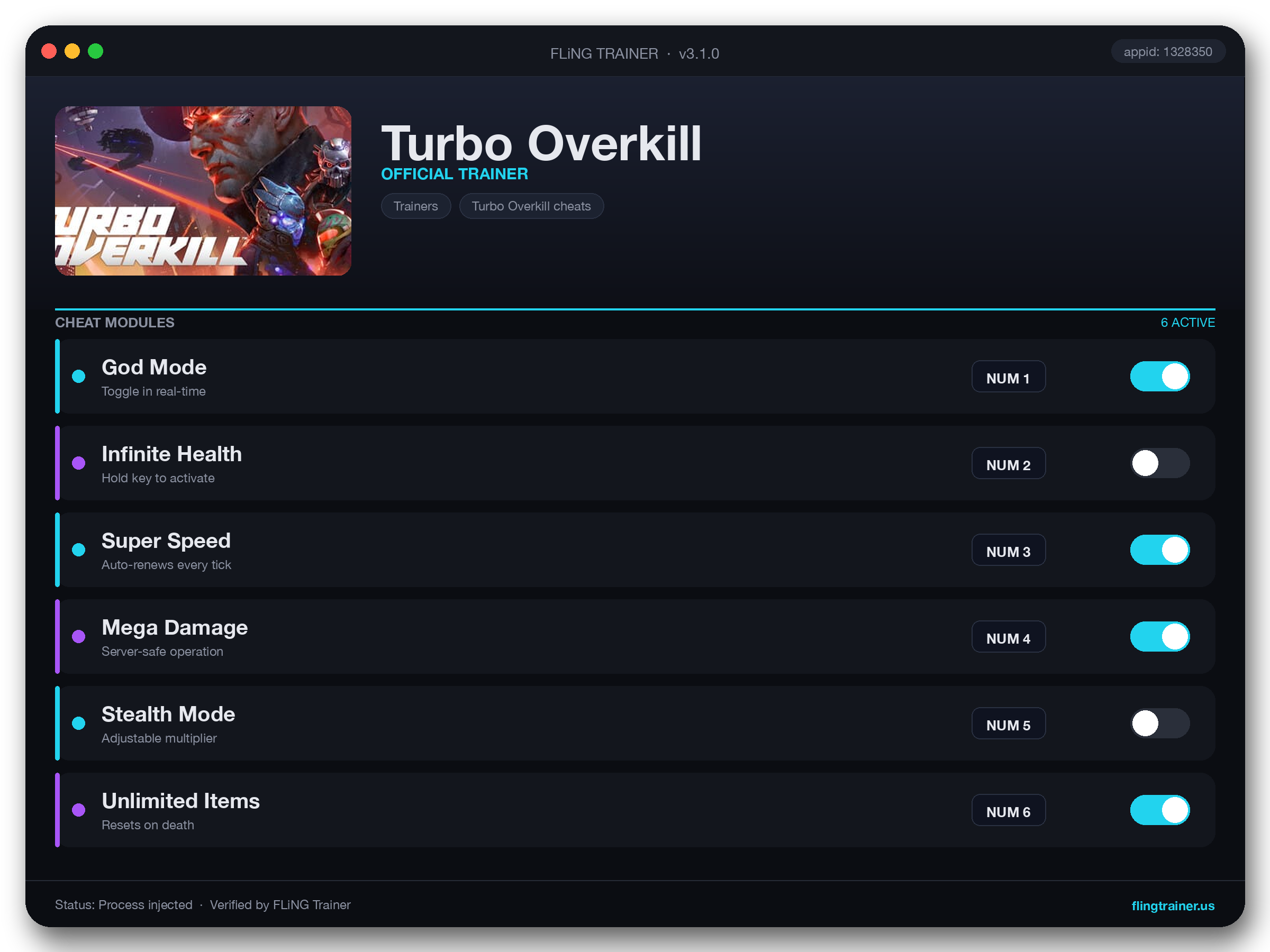 Turbo Overkill Trainer interface