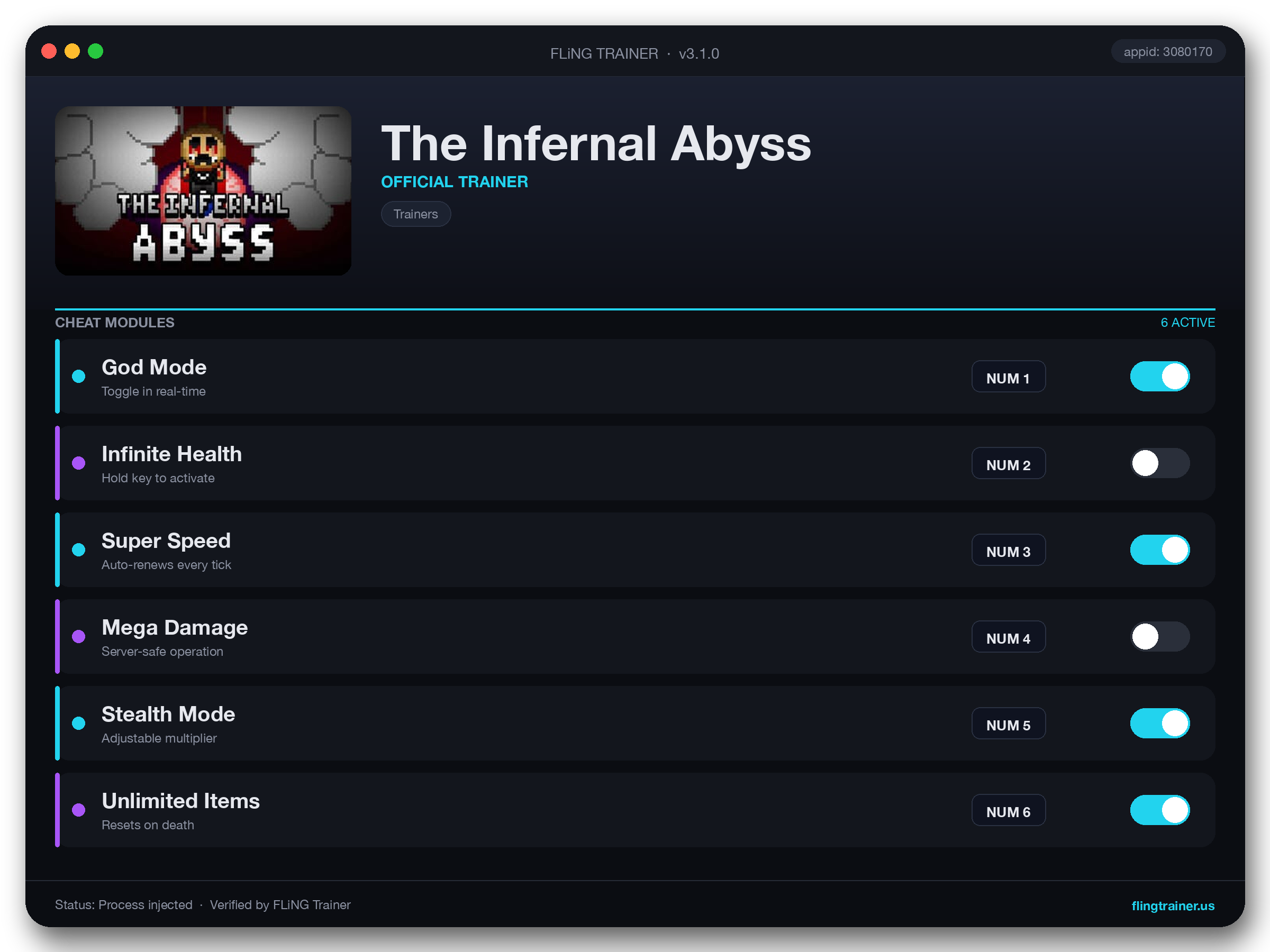 The Infernal Abyss Trainer interface