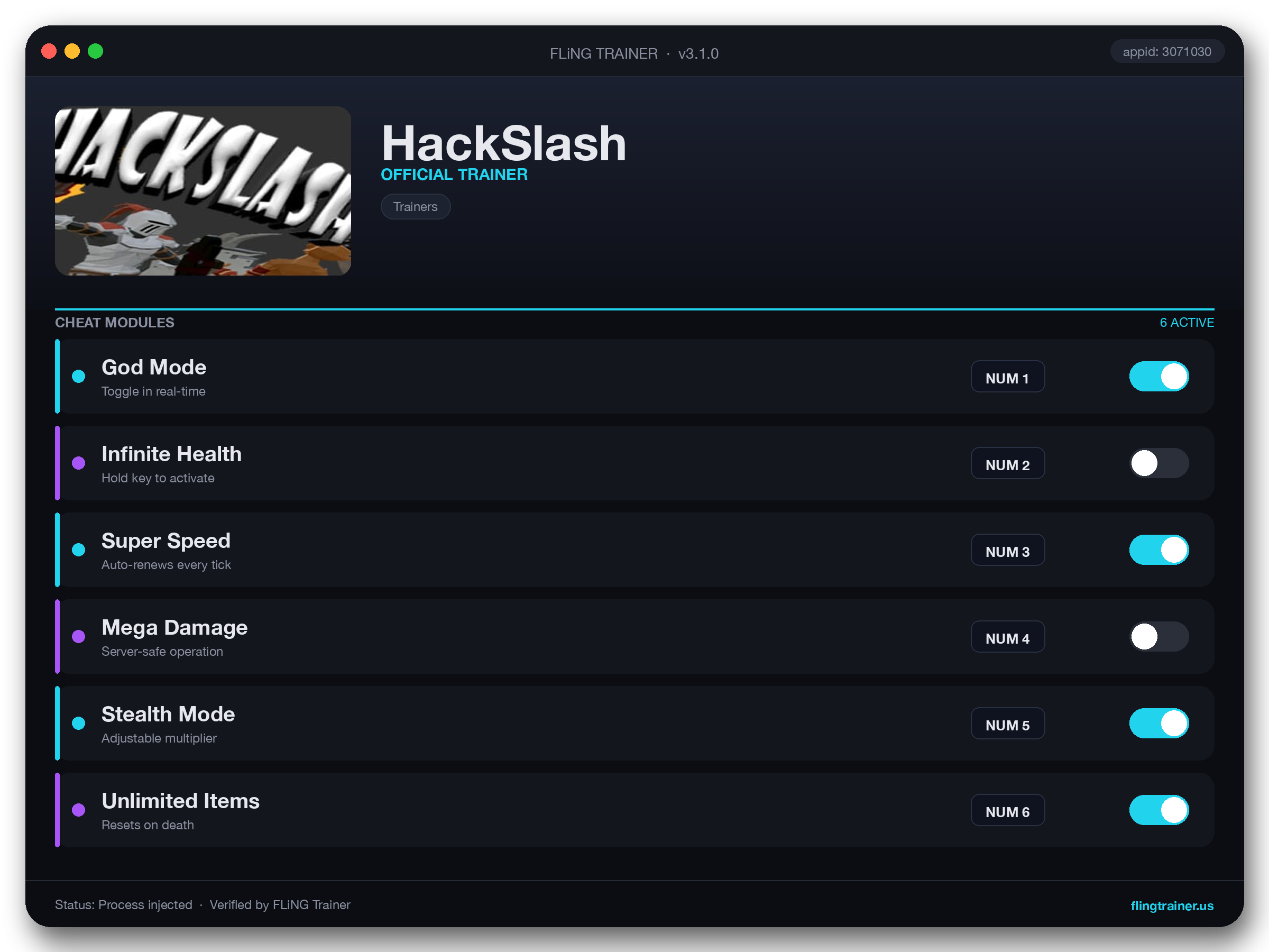 HackSlash Trainer interface
