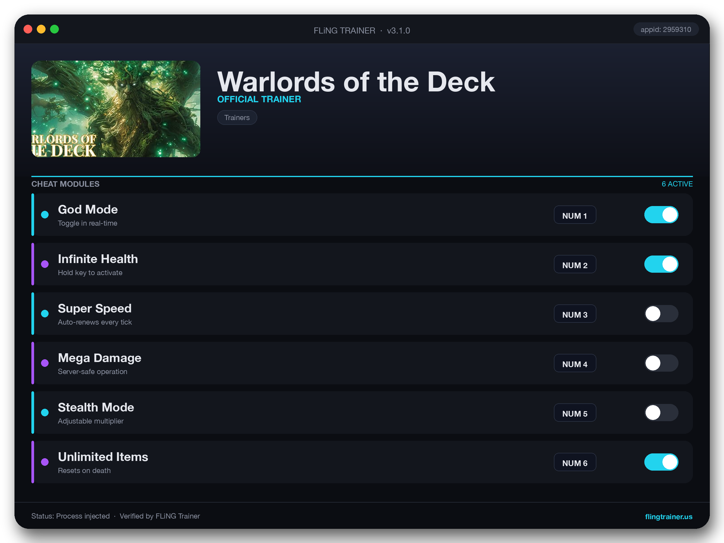Warlords of the Deck Trainer interface