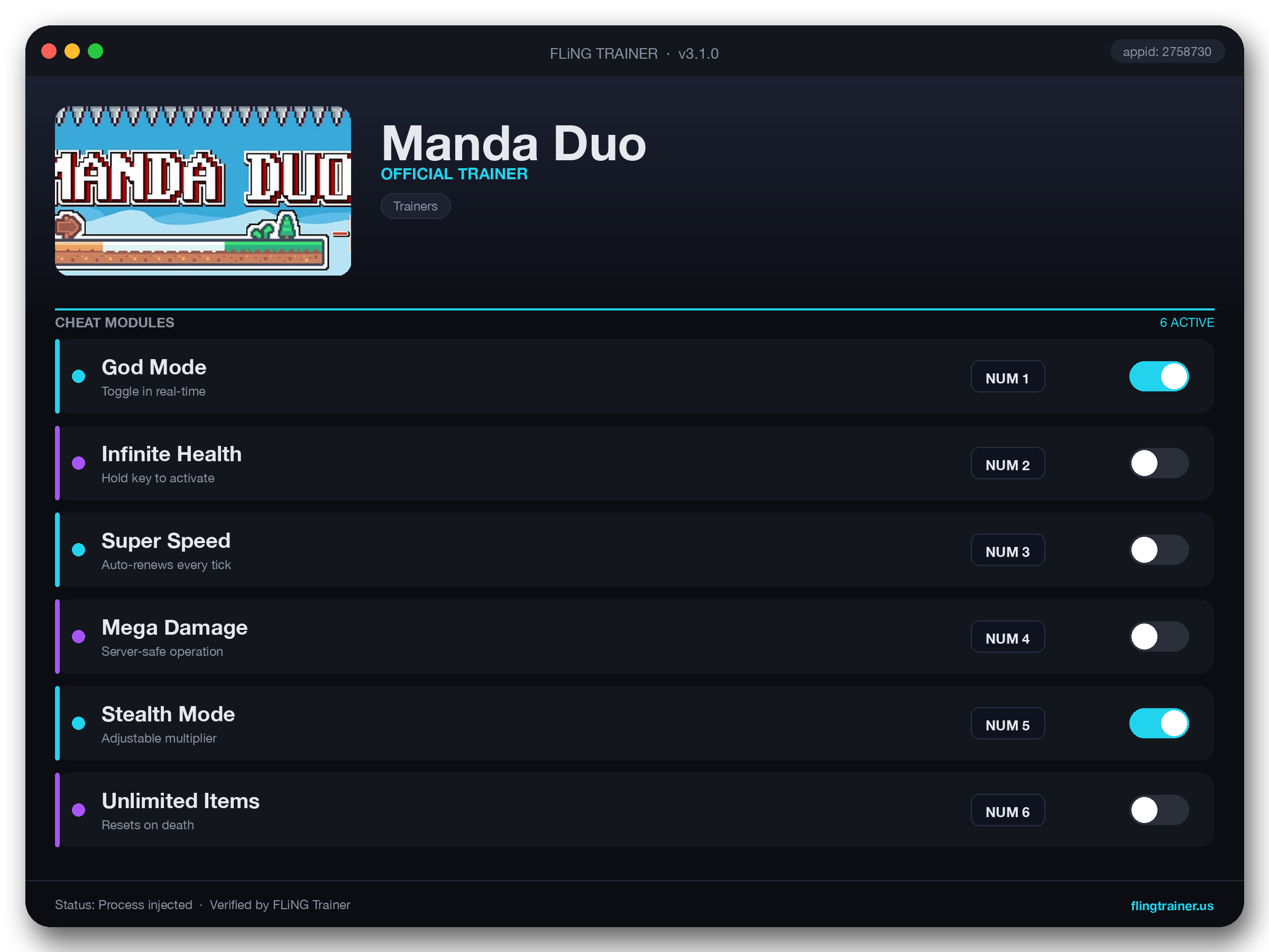 Manda Duo Trainer interface