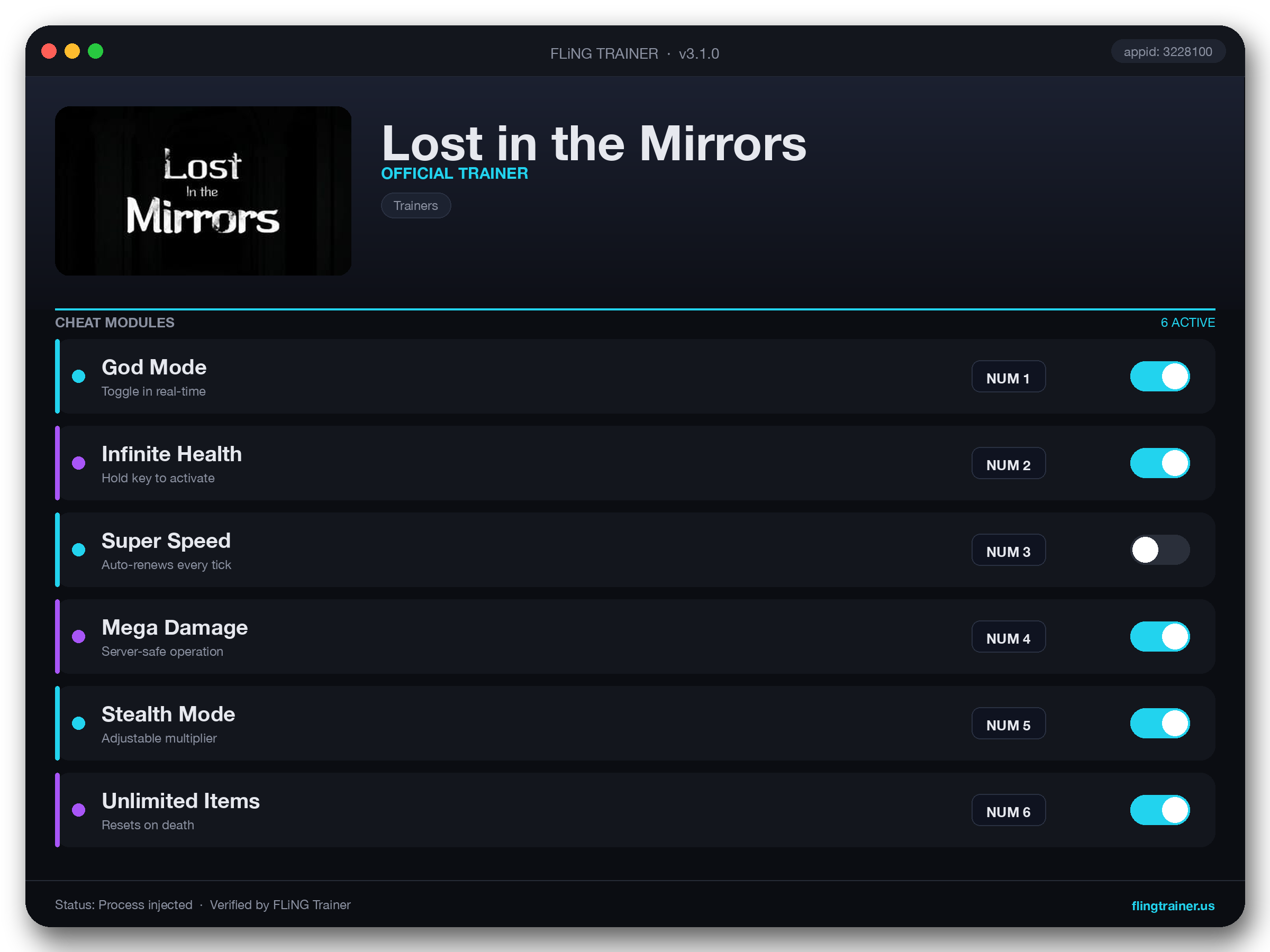 Lost in the Mirrors Trainer interface