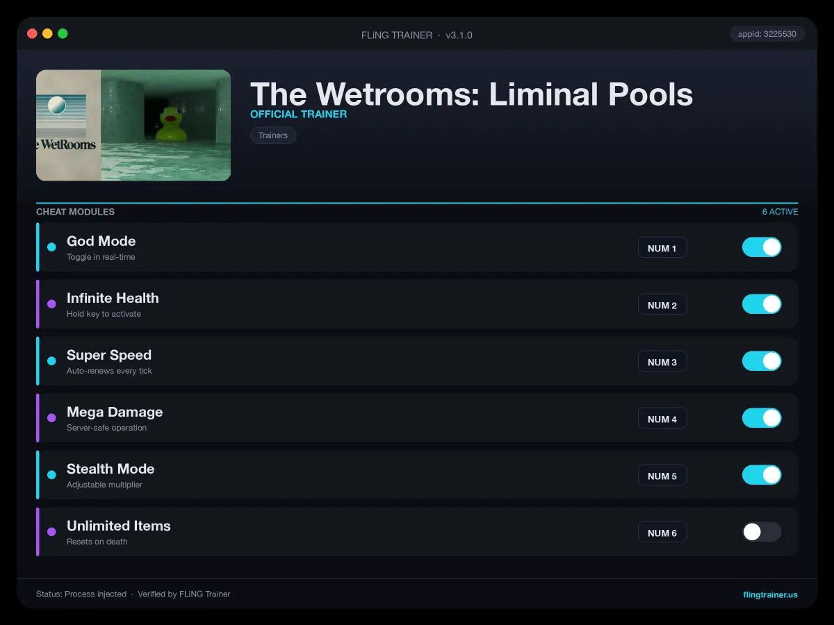 The Wetrooms: Liminal Pools Trainer interface