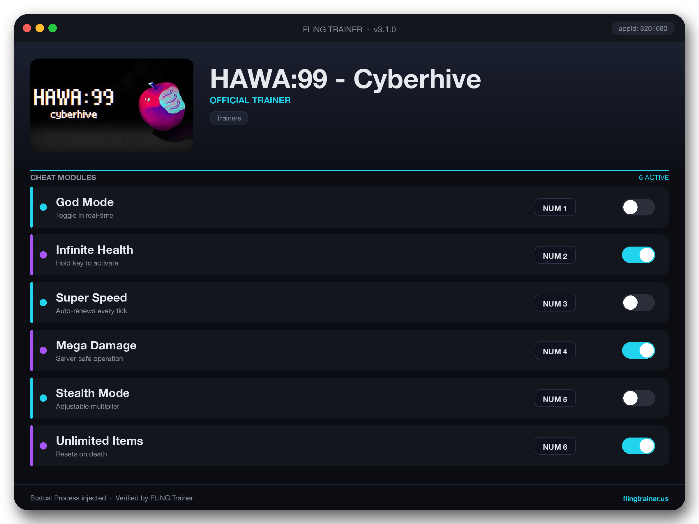 HAWA:99 - Cyberhive Trainer interface