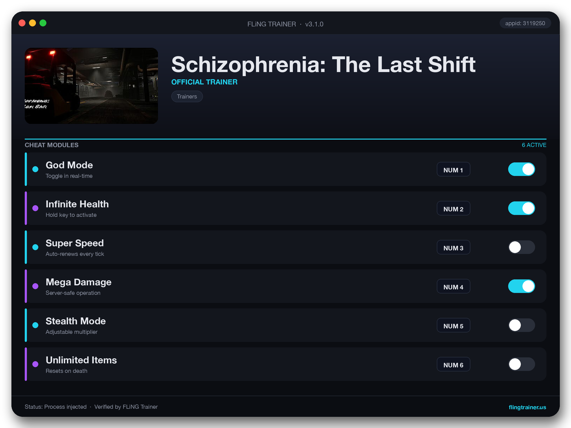 Schizophrenia: The Last Shift Trainer interface