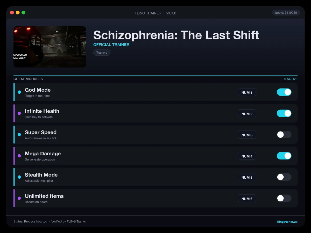 Schizophrenia: The Last Shift Trainer interface