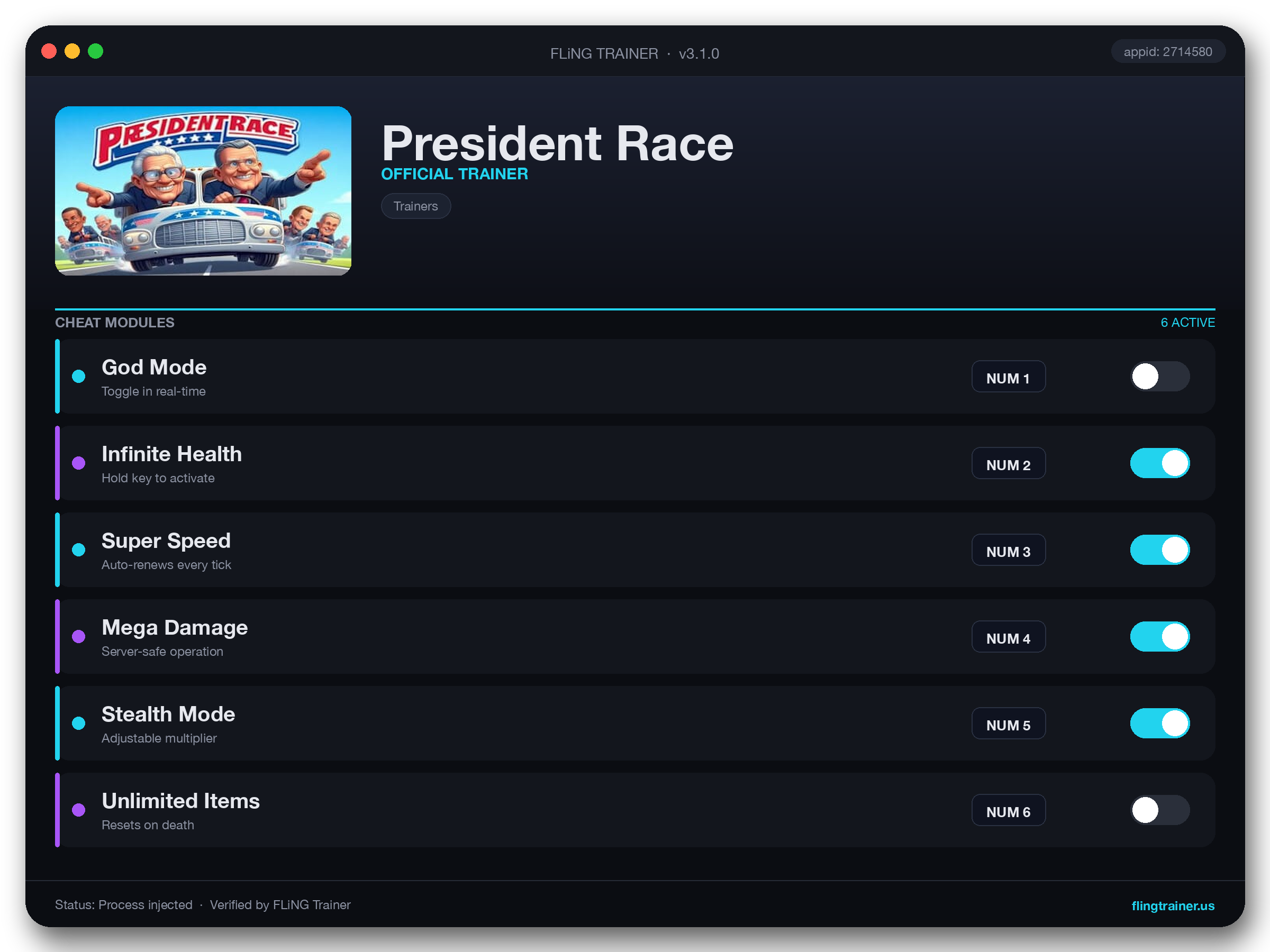 President Race Trainer interface