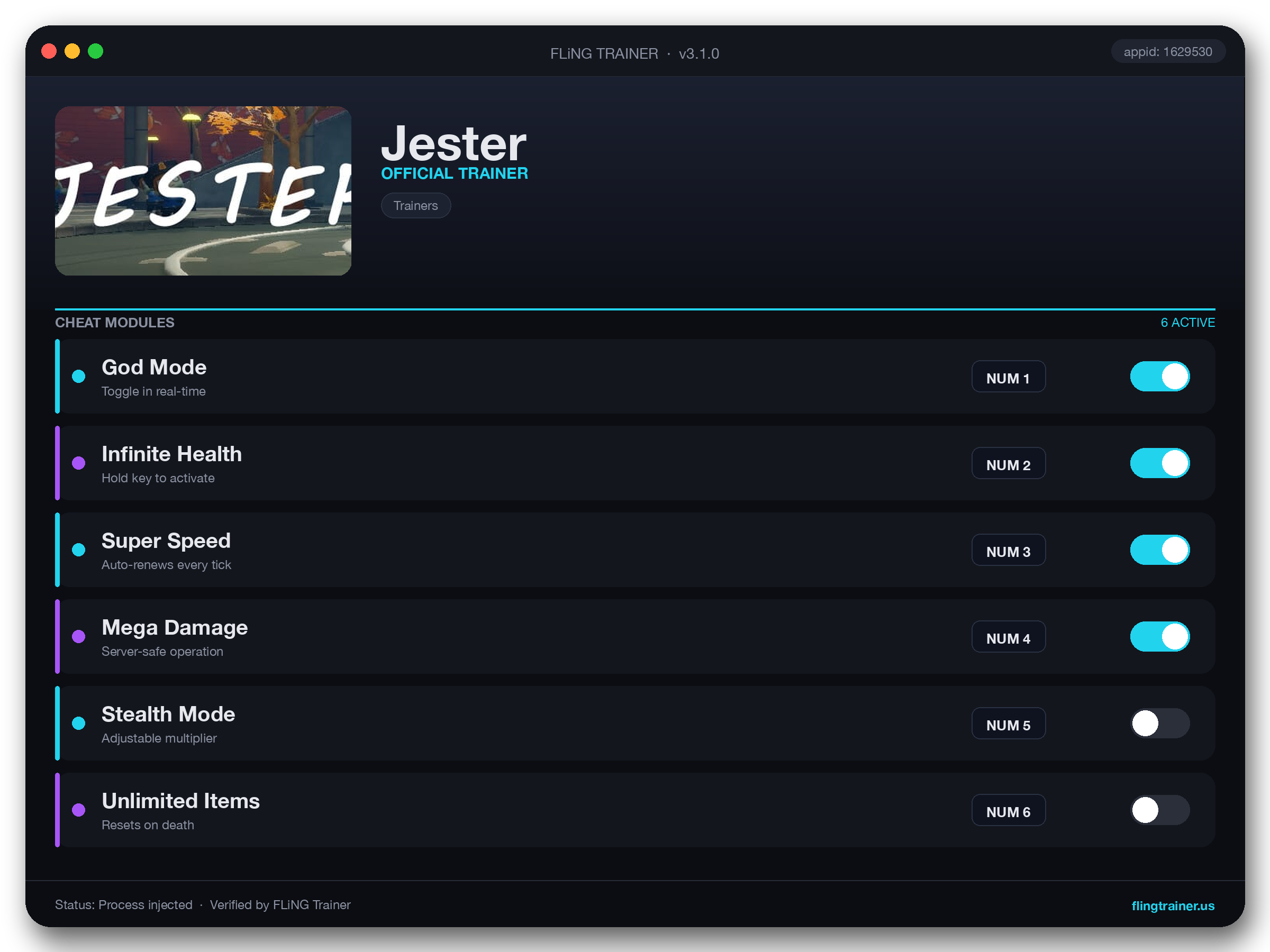 Jester Trainer interface