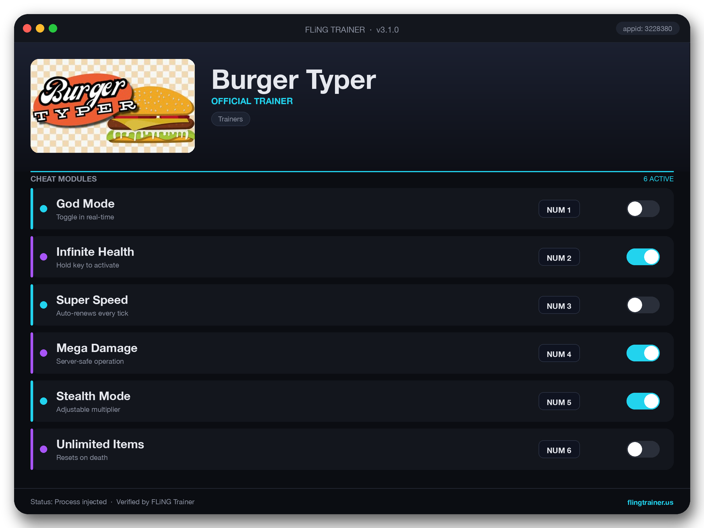 Burger Typer Trainer interface