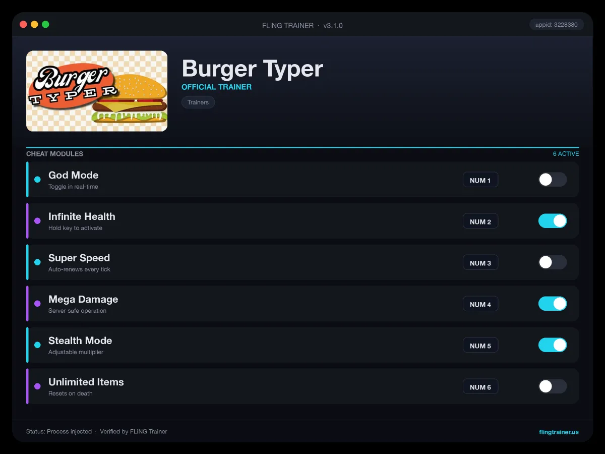 Burger Typer Trainer interface