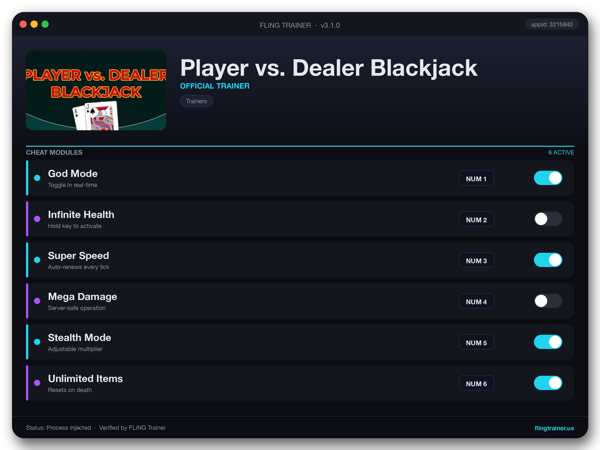 Player vs. Dealer Blackjack Trainer interface