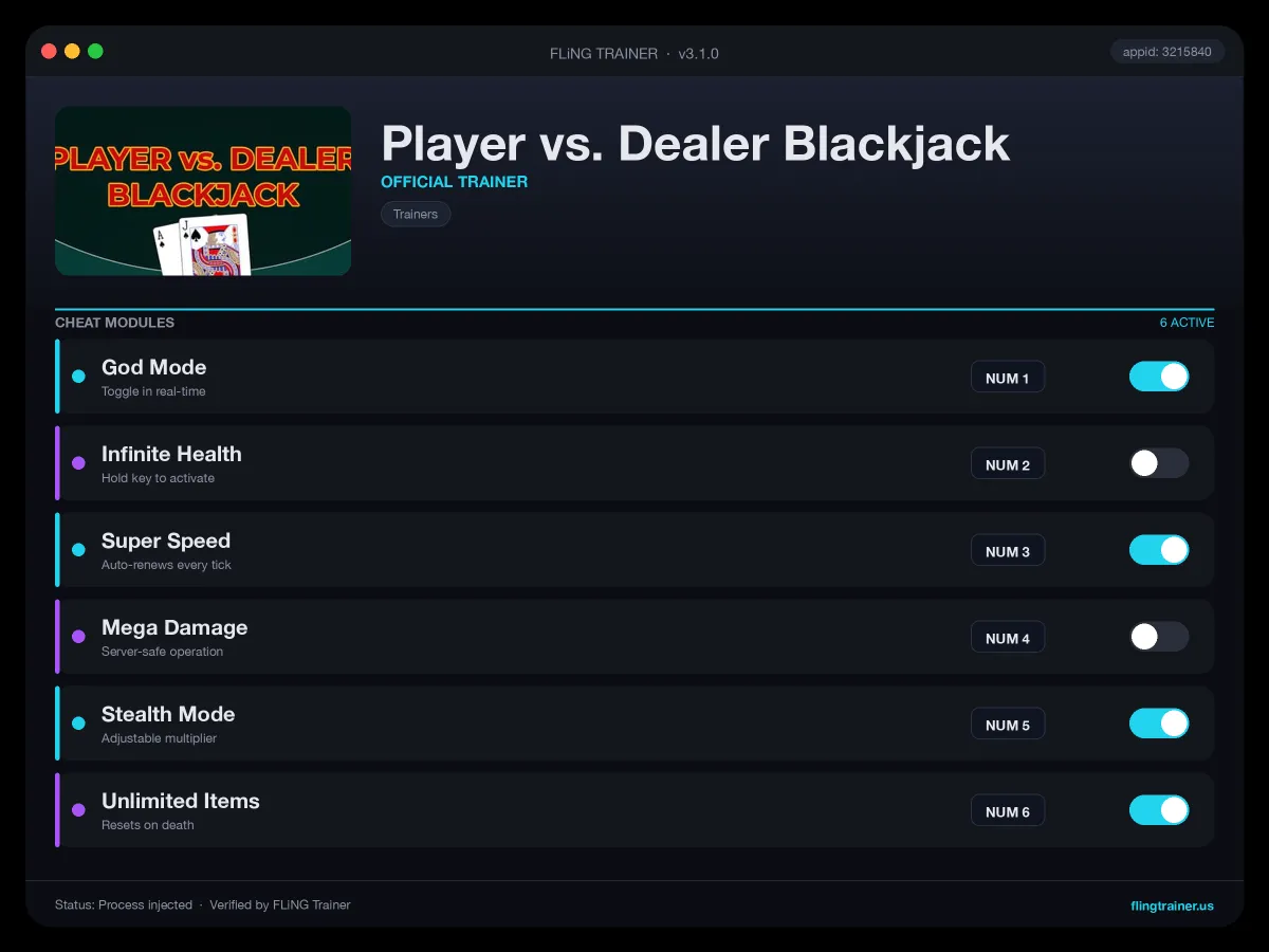 Player vs. Dealer Blackjack Trainer interface
