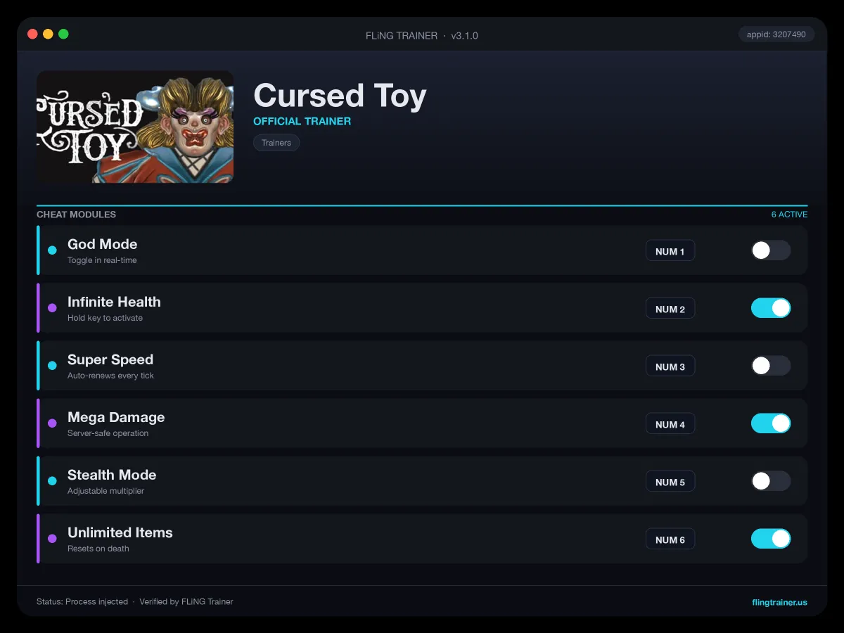 Cursed Toy Trainer interface
