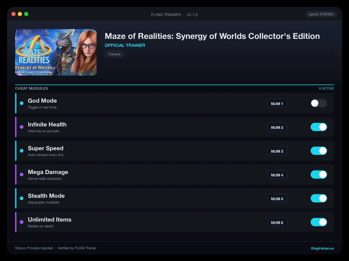 Maze of Realities: Synergy of Worlds Collector's Edition Trainer interface