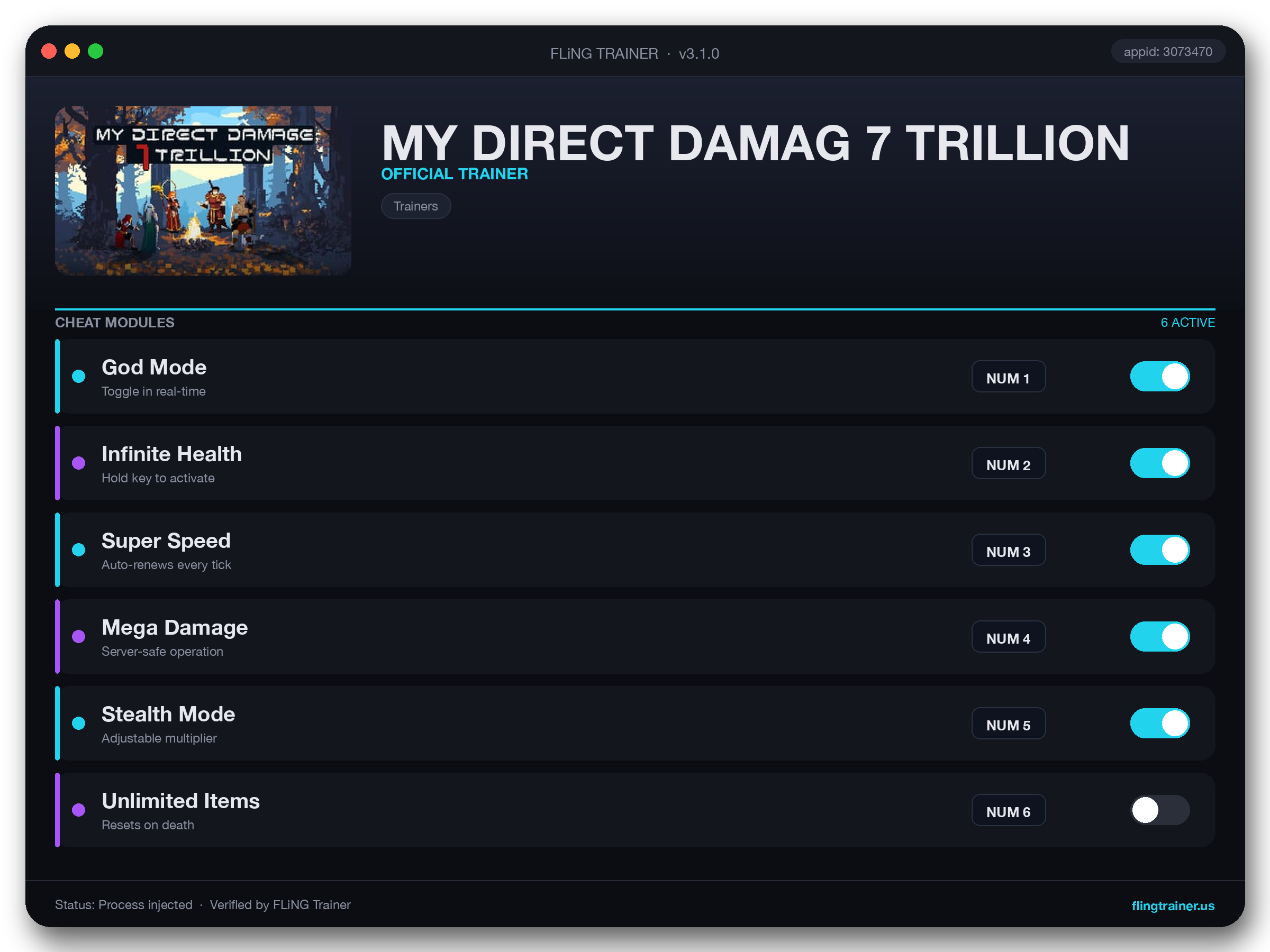 MY DIRECT DAMAG 7 TRILLION Trainer interface