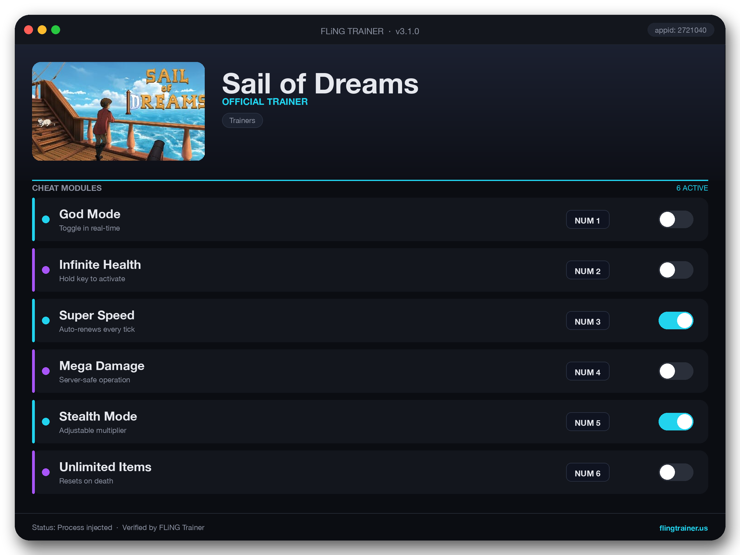 Sail of Dreams Trainer interface