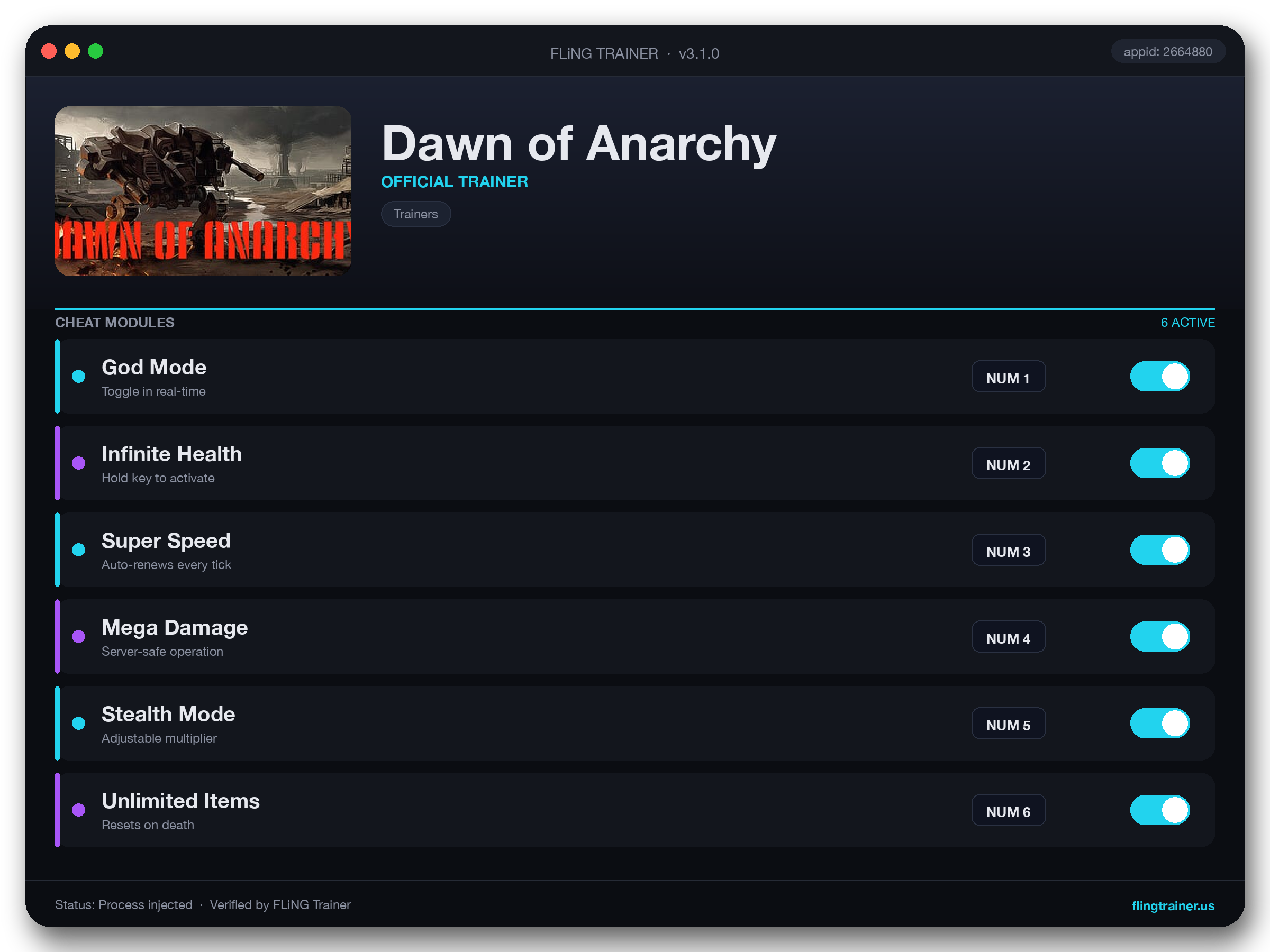 Dawn of Anarchy Trainer interface