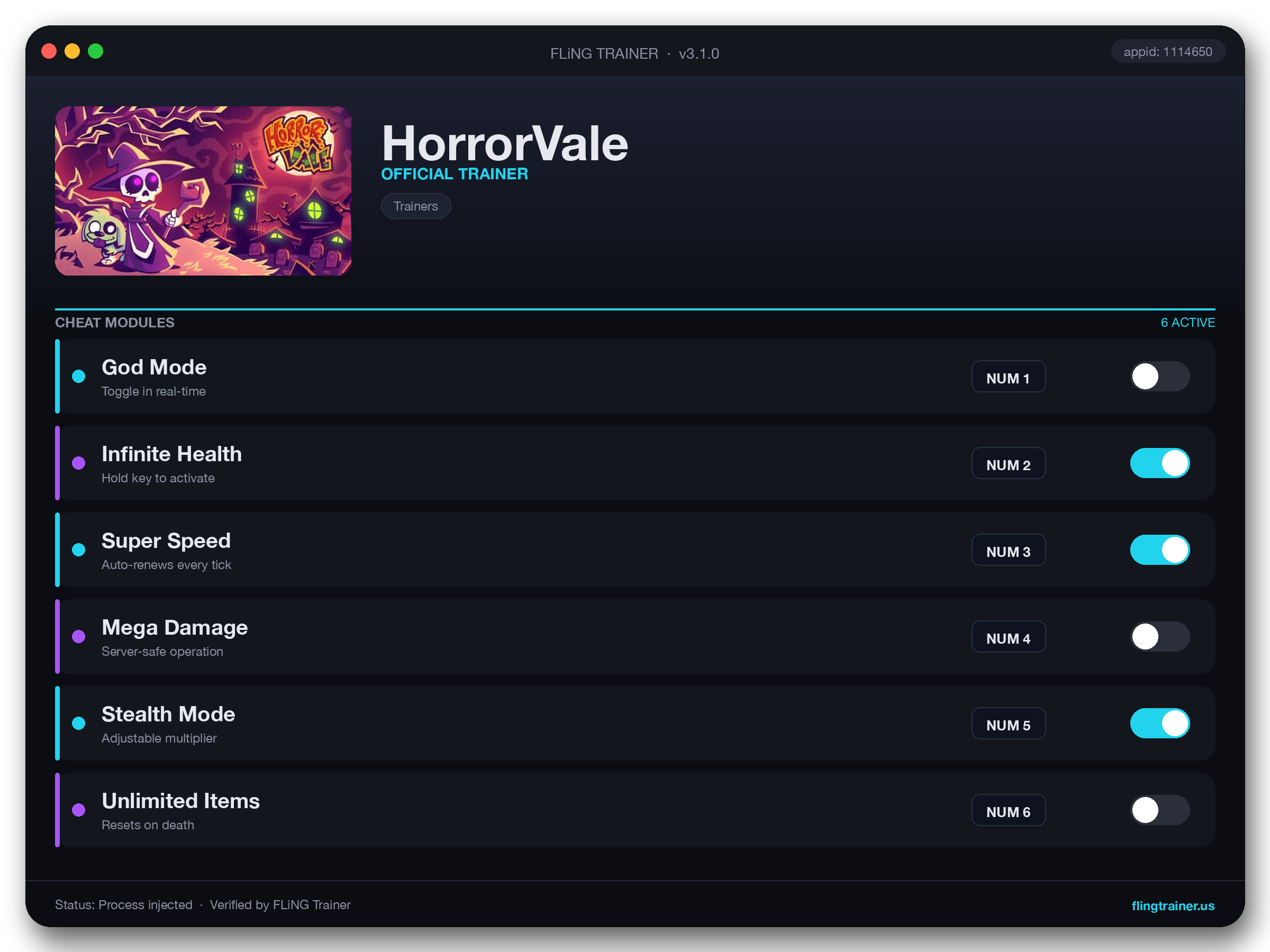 HorrorVale Trainer interface