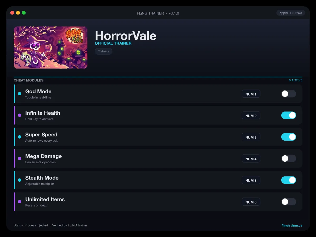 HorrorVale Trainer interface