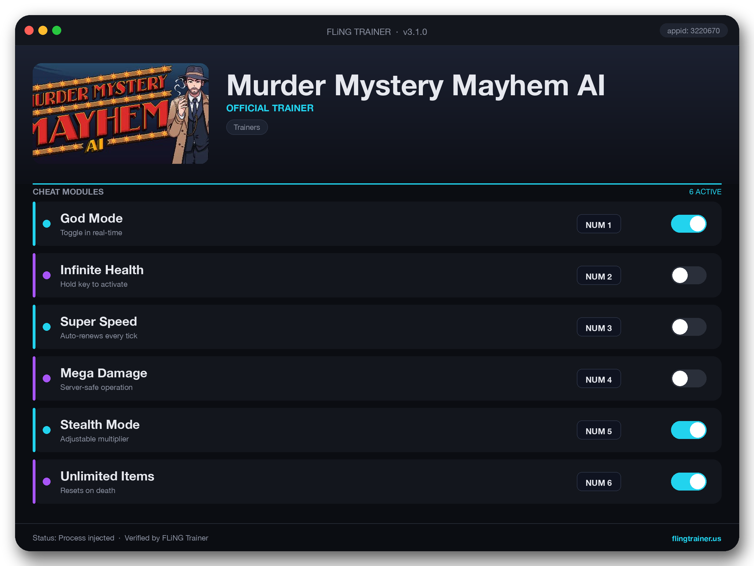Murder Mystery Mayhem AI Trainer interface