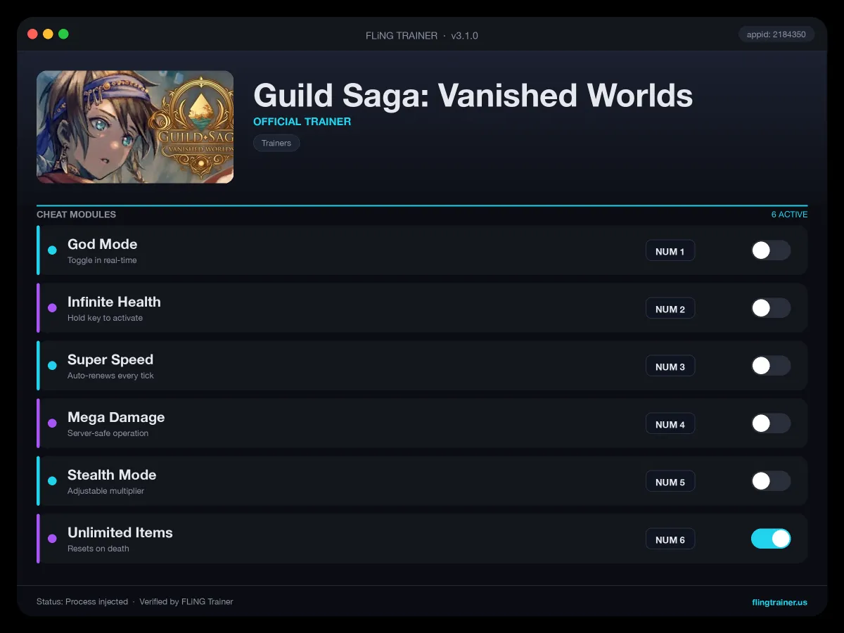 Guild Saga: Vanished Worlds Trainer interface