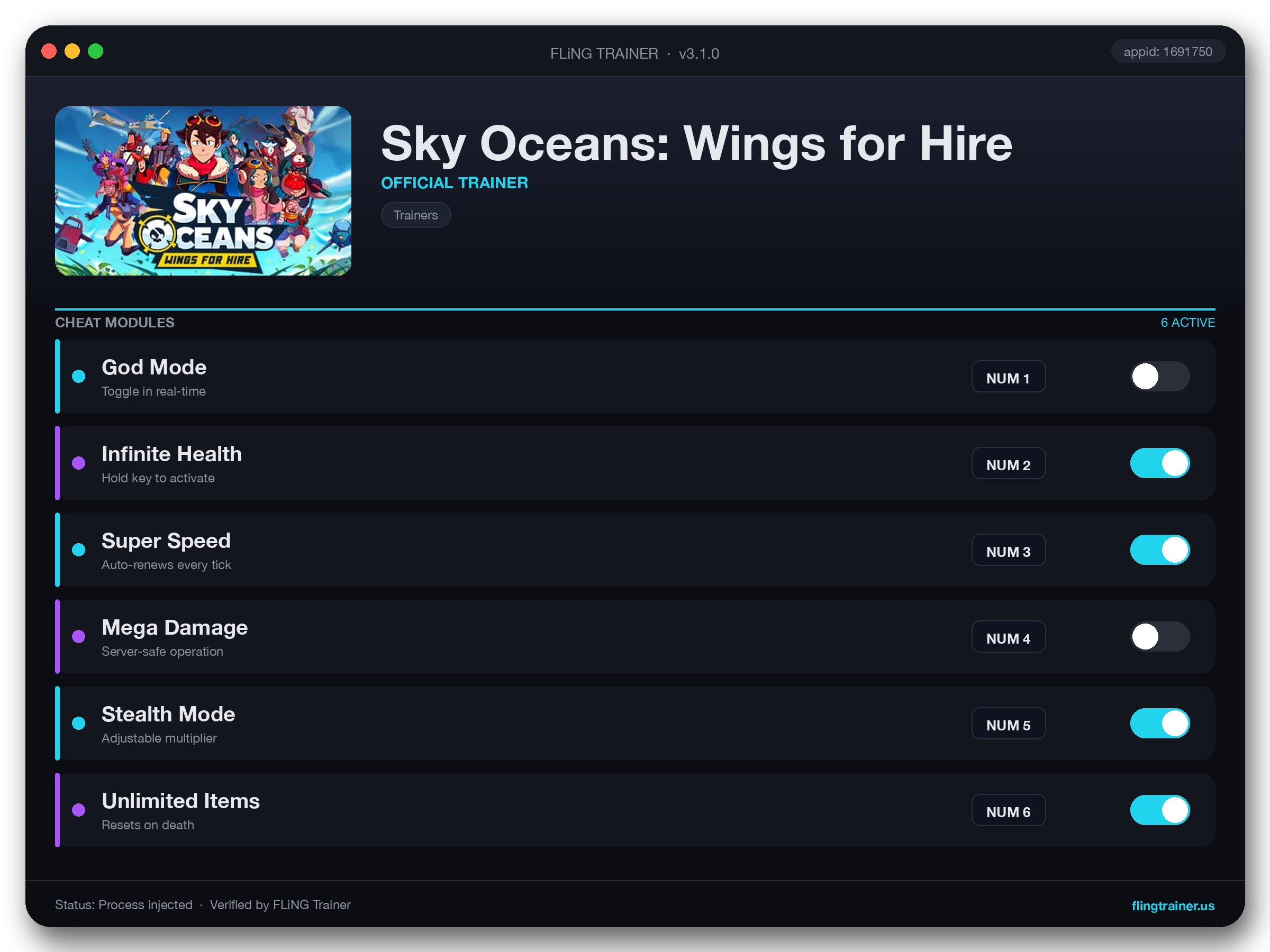 Sky Oceans: Wings for Hire Trainer interface