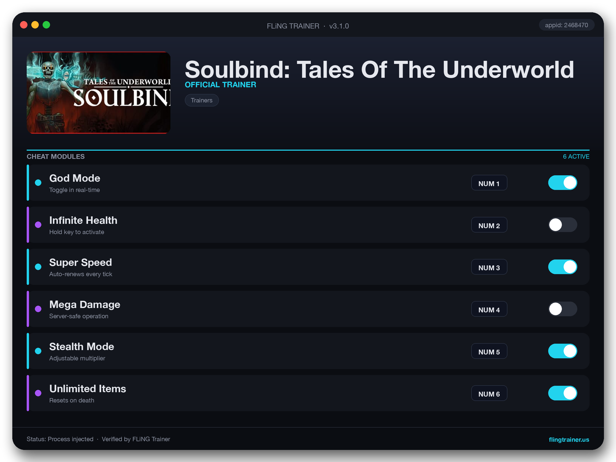 Soulbind: Tales Of The Underworld Trainer interface