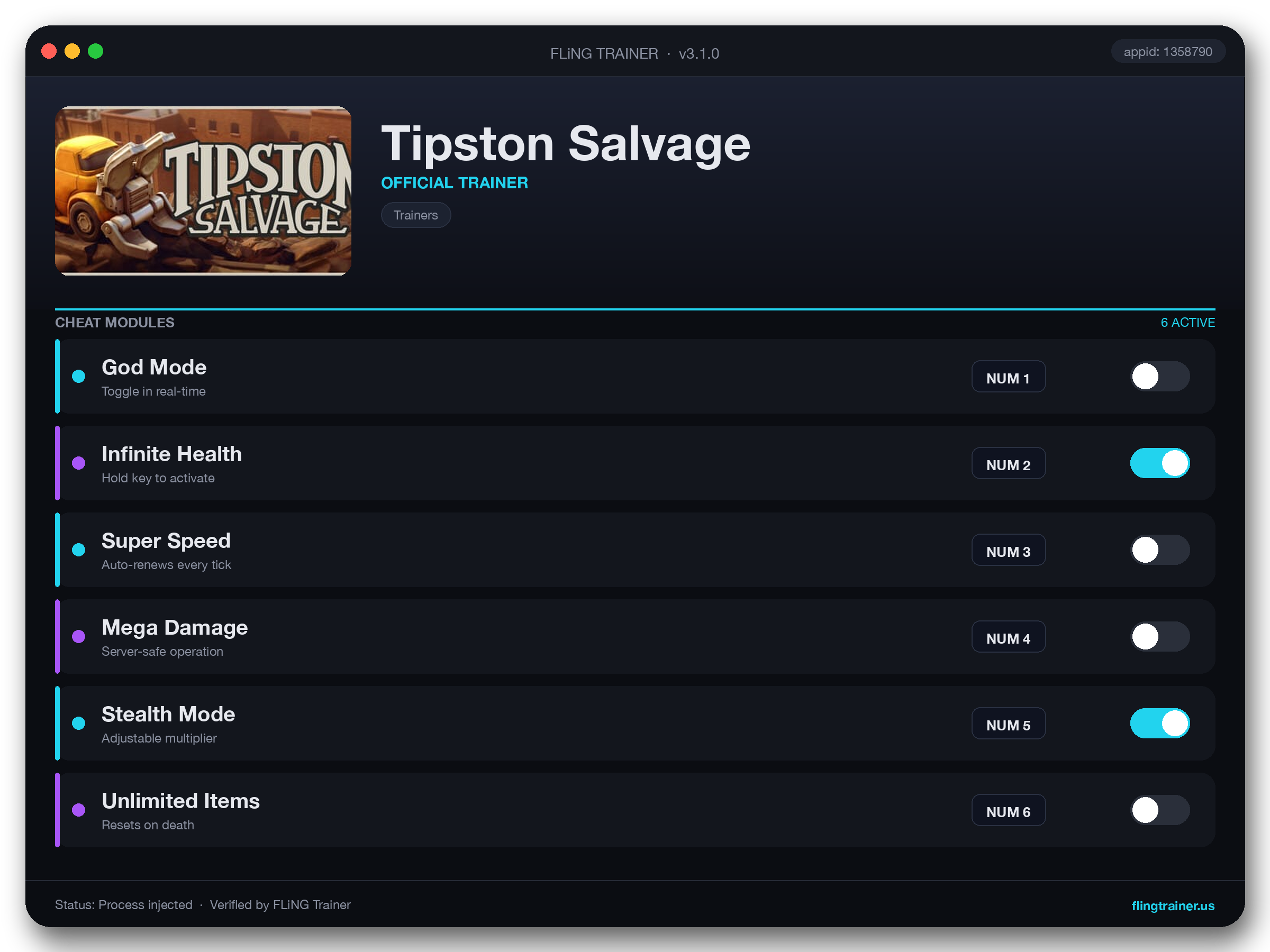 Tipston Salvage Trainer interface