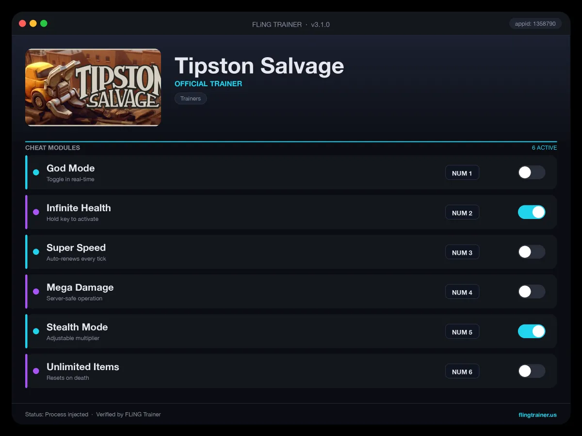 Tipston Salvage Trainer interface