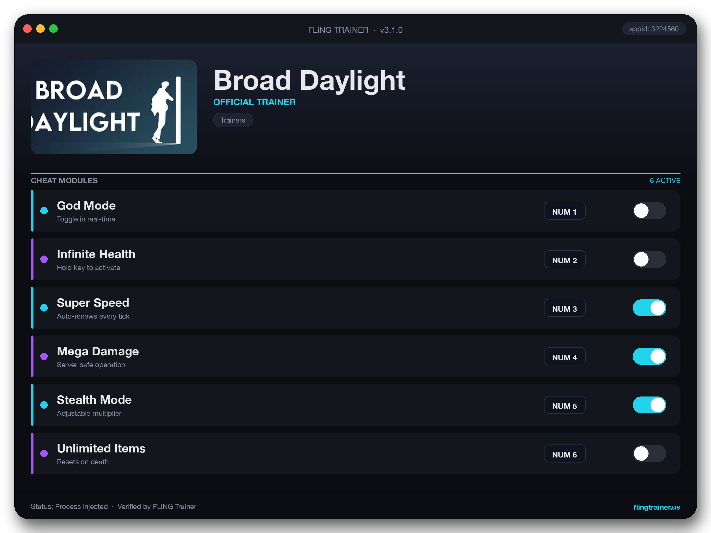 Broad Daylight Trainer interface