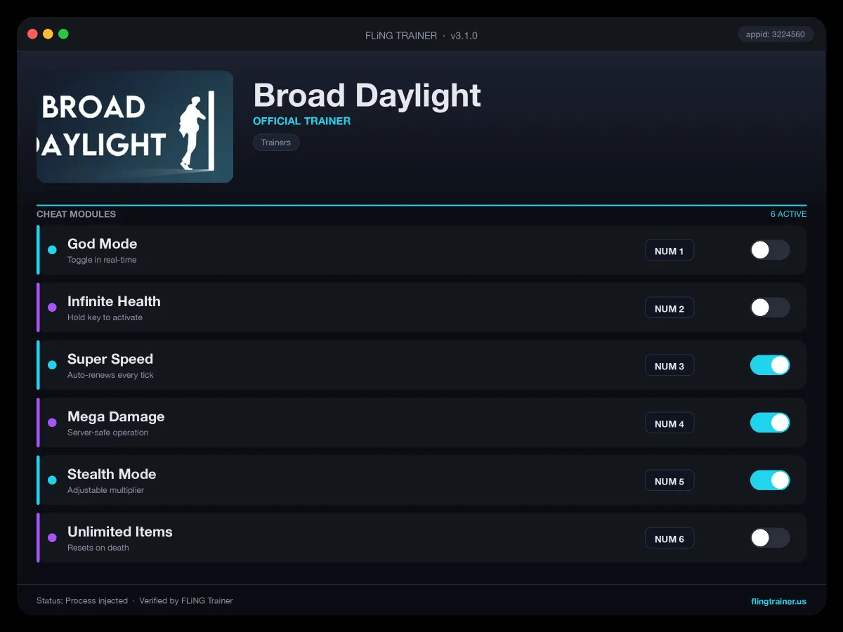 Broad Daylight Trainer interface