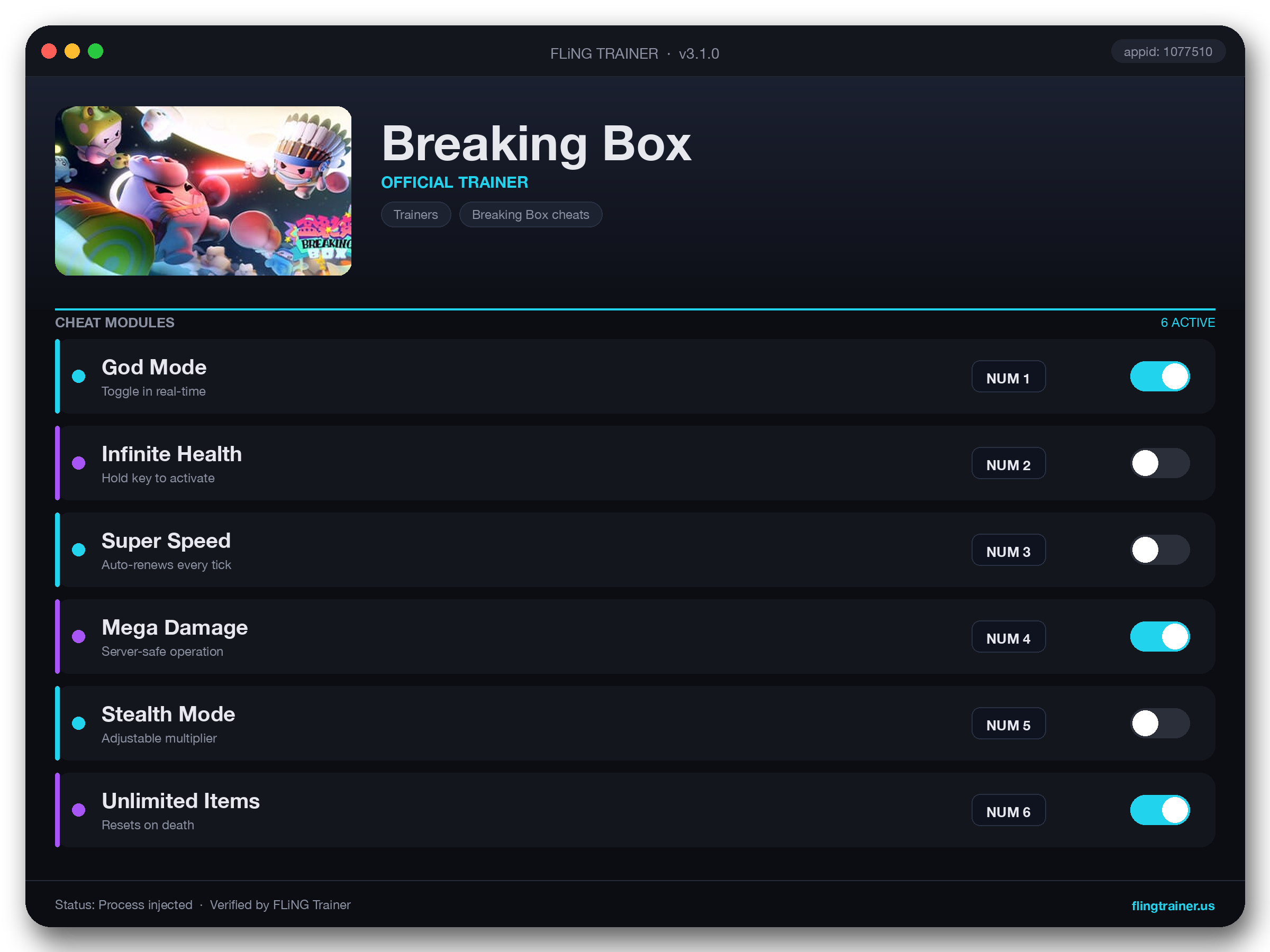 Breaking Box Trainer interface