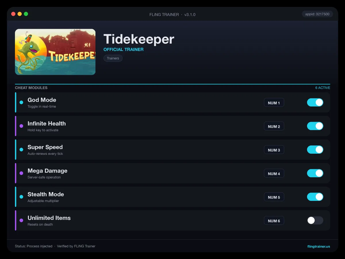 Tidekeeper Trainer interface