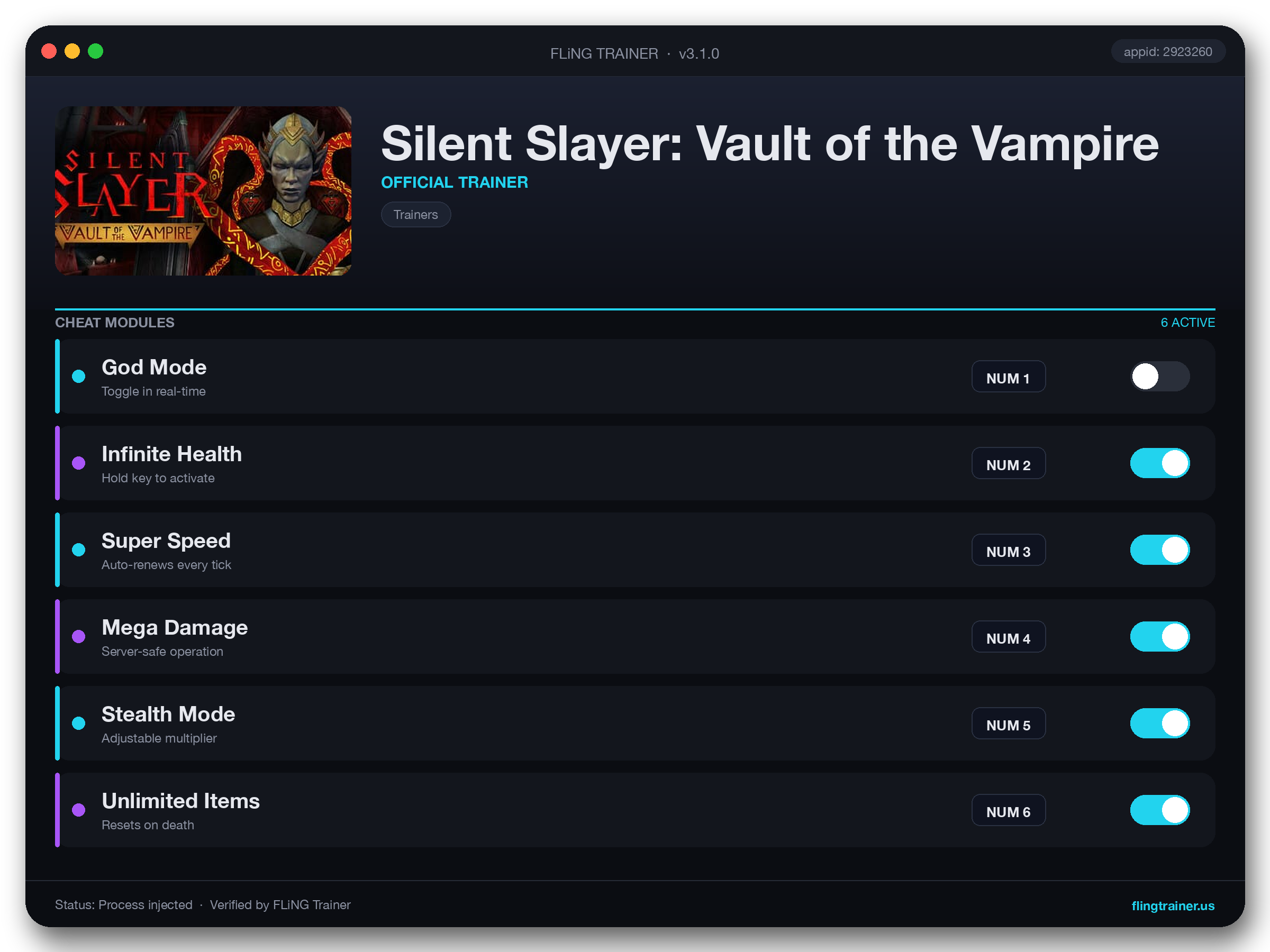 Silent Slayer: Vault of the Vampire Trainer interface