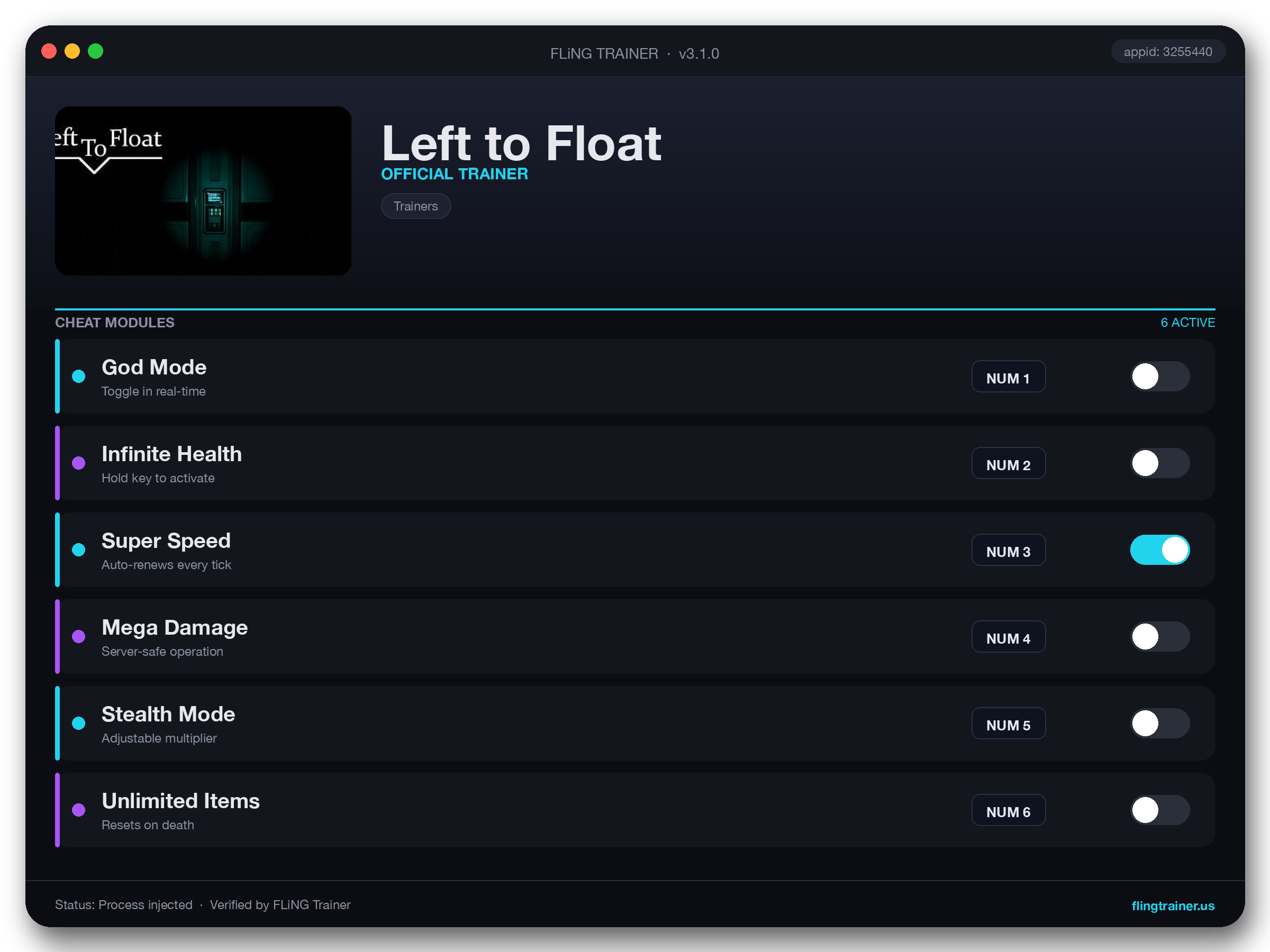Left to Float Trainer interface